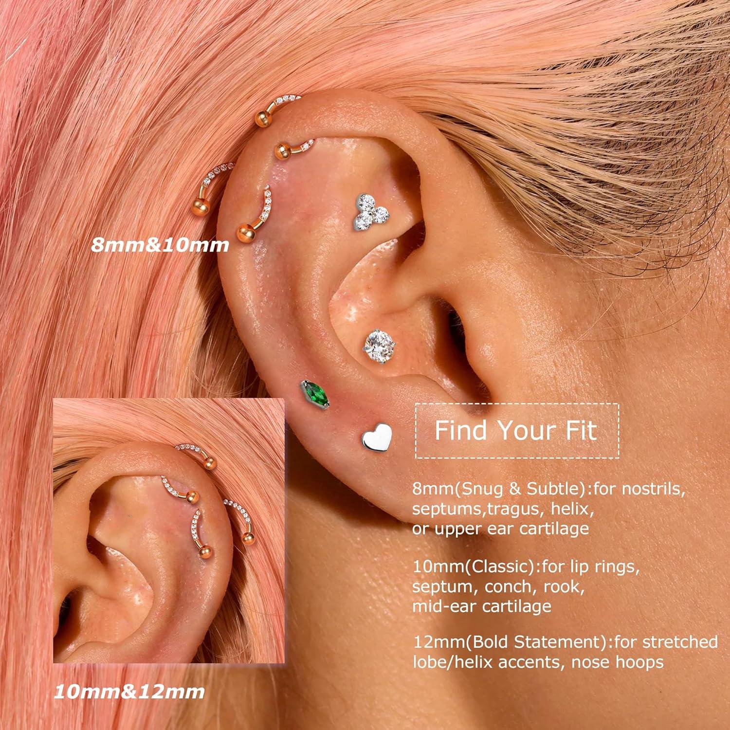 imageBodyBonita G23 Titanium Horseshoe Nose Rings Septum 16G with Threaded Piercing TaperPick Up ToolReplacement Balls for Piercings Circular BarbellSpike Lip Piercing Helix Daith Jewelry for WomenRoseGoldHorseshoeRing