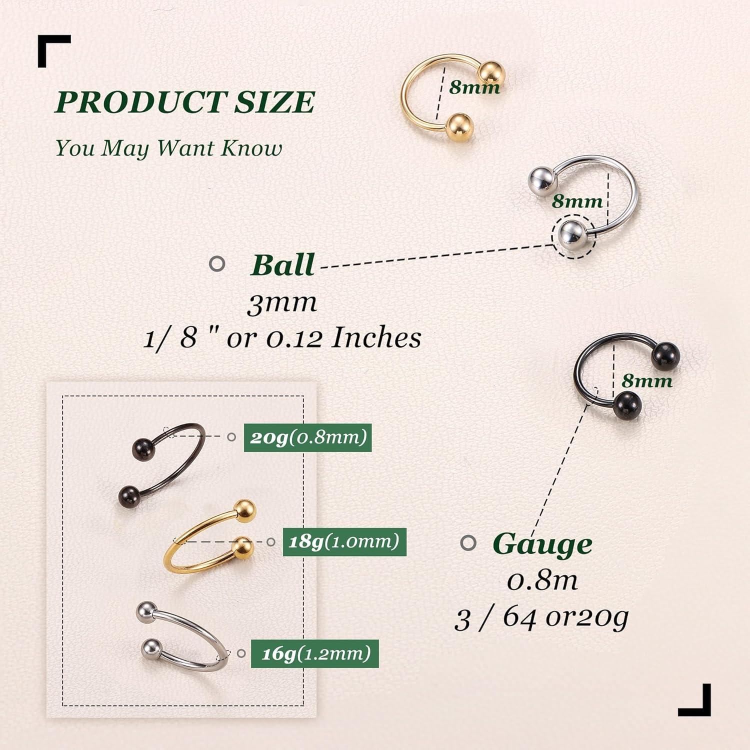 imageBodyBonita G23 Titanium Horseshoe Septum Rings 23pcs Nose Rings Circular Barbell Spikes Septum Jewelry Nose Piercing Jewelry Conch Helix Rook Lip Cartilage Earring Men Gold PlatedSilverBlackMixed3pcs