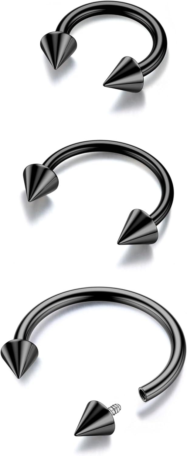 imageBodyBonita G23 Titanium Horseshoe Septum Rings 23pcs Nose Rings Circular Barbell Spikes Septum Jewelry Nose Piercing Jewelry Conch Helix Rook Lip Cartilage Earring Men Gold PlatedSilverBlackBlack3pcs