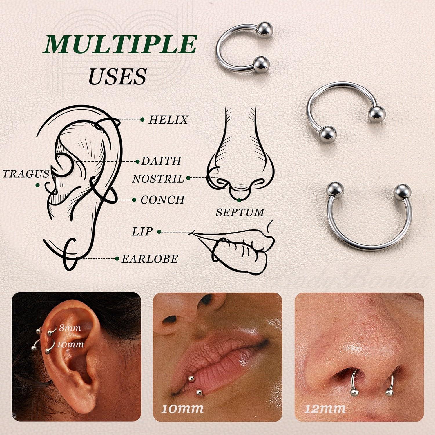 imageBodyBonita G23 Titanium Horseshoe Septum Rings 23pcs Nose Rings Circular Barbell Spikes Septum Jewelry Nose Piercing Jewelry Conch Helix Rook Lip Cartilage Earring Men Gold PlatedSilverBlackSilver3pcs