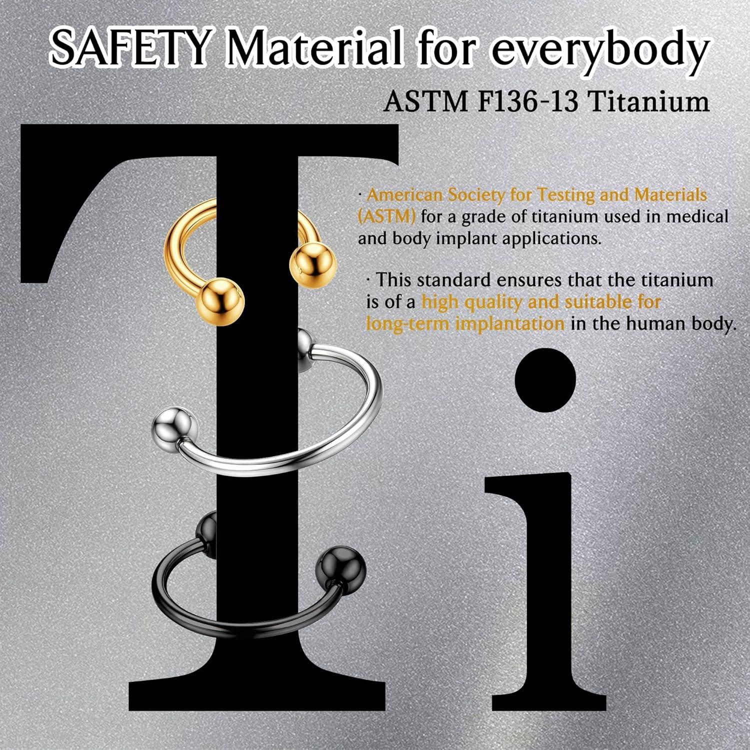 imageBodyBonita G23 Titanium Horseshoe Septum Rings 23pcs Nose Rings Circular Barbell Spikes Septum Jewelry Nose Piercing Jewelry Conch Helix Rook Lip Cartilage Earring Men Gold PlatedSilverBlackMixed3pcs