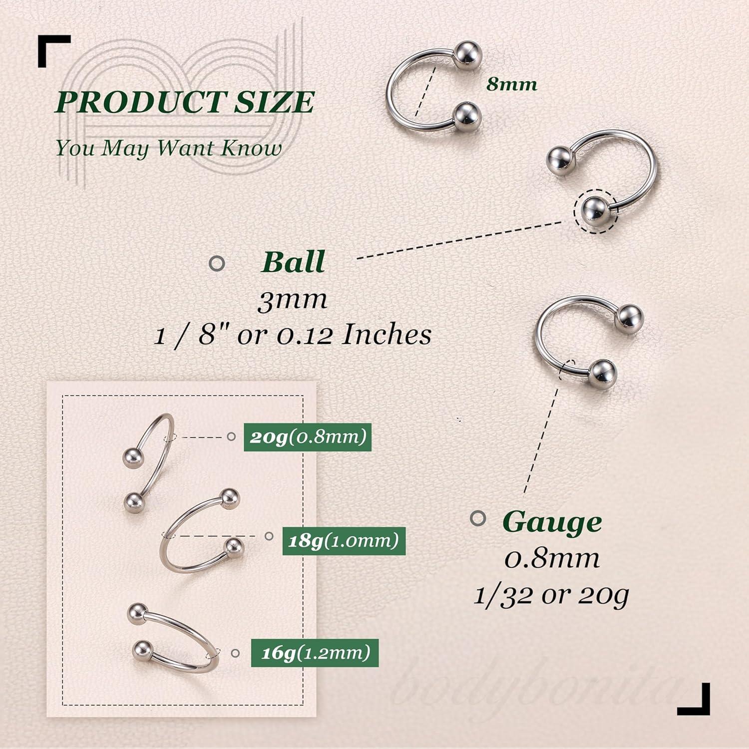 imageBodyBonita G23 Titanium Horseshoe Septum Rings 23pcs Nose Rings Circular Barbell Spikes Septum Jewelry Nose Piercing Jewelry Conch Helix Rook Lip Cartilage Earring Men Gold PlatedSilverBlackSilver3pcs