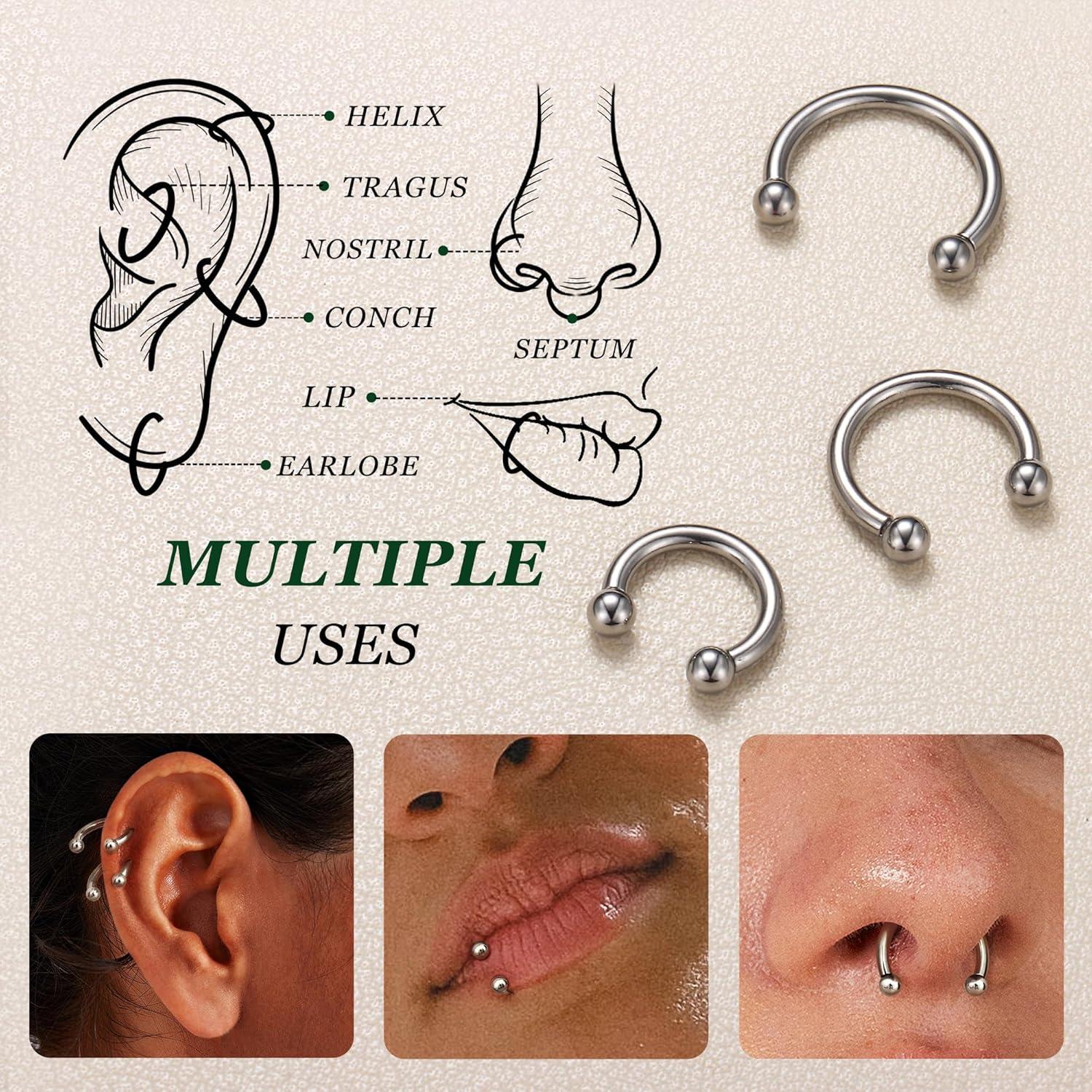 imageBodyBonita G23 Titanium Horseshoe Septum Rings 23pcs Nose Rings Circular Barbell Spikes Septum Jewelry Nose Piercing Jewelry Conch Helix Rook Lip Cartilage Earring Men Gold PlatedSilverBlackSilver3pcs