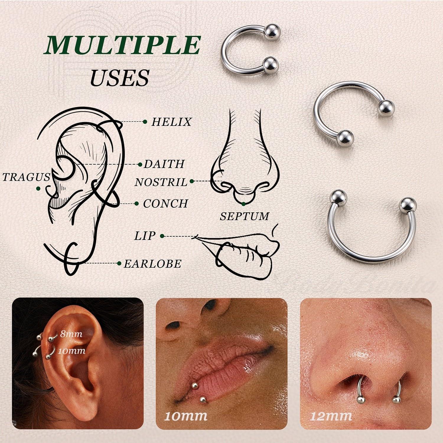 imageBodyBonita G23 Titanium Horseshoe Septum Rings 23pcs Nose Rings Circular Barbell Spikes Septum Jewelry Nose Piercing Jewelry Conch Helix Rook Lip Cartilage Earring Men Gold PlatedSilverBlackSilver3pcs