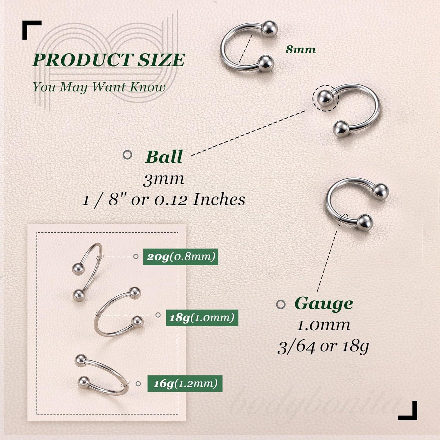 imageBodyBonita G23 Titanium Horseshoe Septum Rings 23pcs Nose Rings Circular Barbell Spikes Septum Jewelry Nose Piercing Jewelry Conch Helix Rook Lip Cartilage Earring Men Gold PlatedSilverBlackSilver3pcs