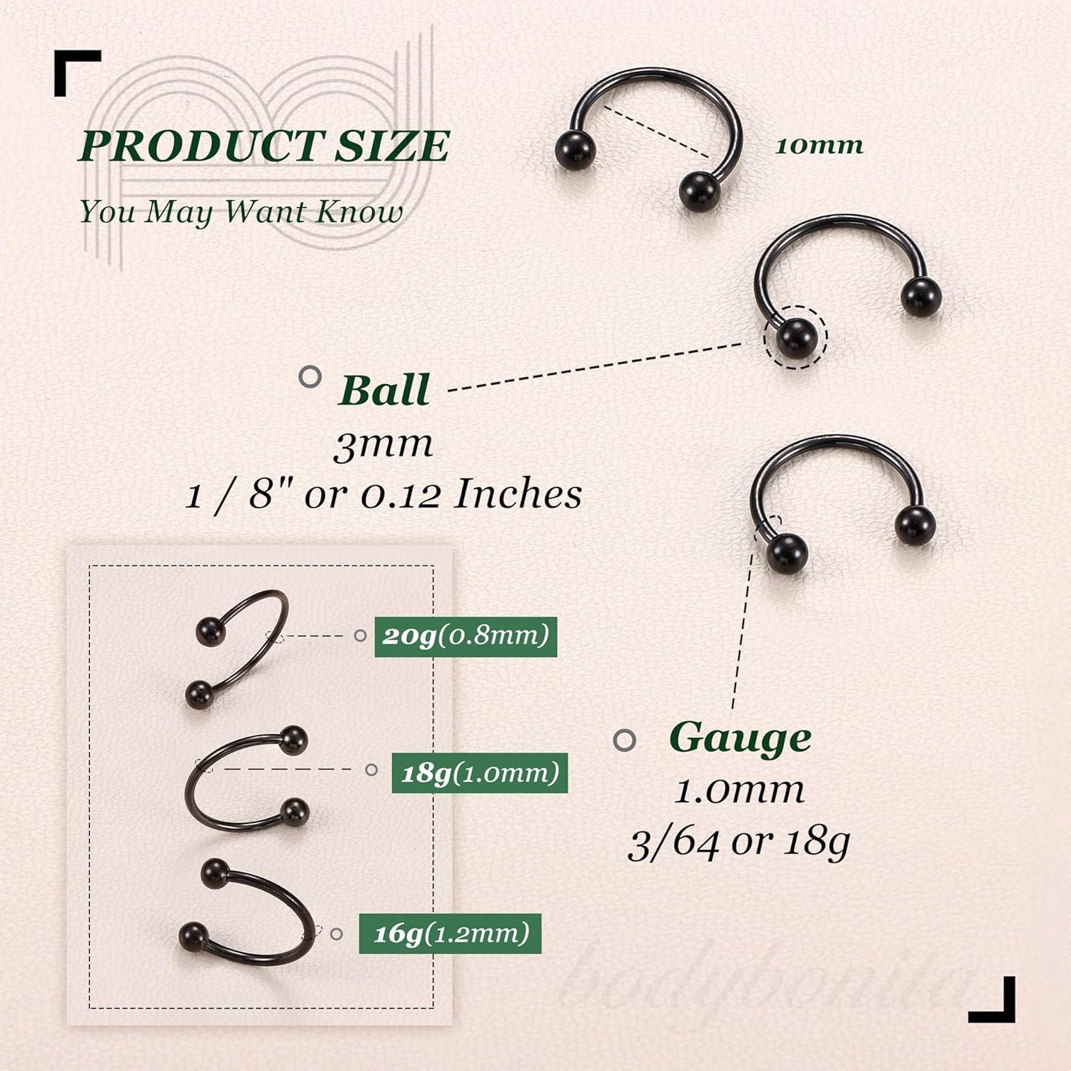 imageBodyBonita G23 Titanium Horseshoe Septum Rings 23pcs Nose Rings Circular Barbell Spikes Septum Jewelry Nose Piercing Jewelry Conch Helix Rook Lip Cartilage Earring Men Gold PlatedSilverBlackBlack3pcs