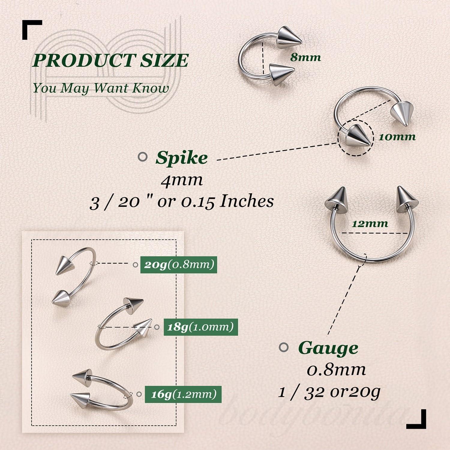imageBodyBonita G23 Titanium Horseshoe Septum Rings 23pcs Nose Rings Circular Barbell Spikes Septum Jewelry Nose Piercing Jewelry Conch Helix Rook Lip Cartilage Earring Men Gold PlatedSilverBlackSilver3pcs