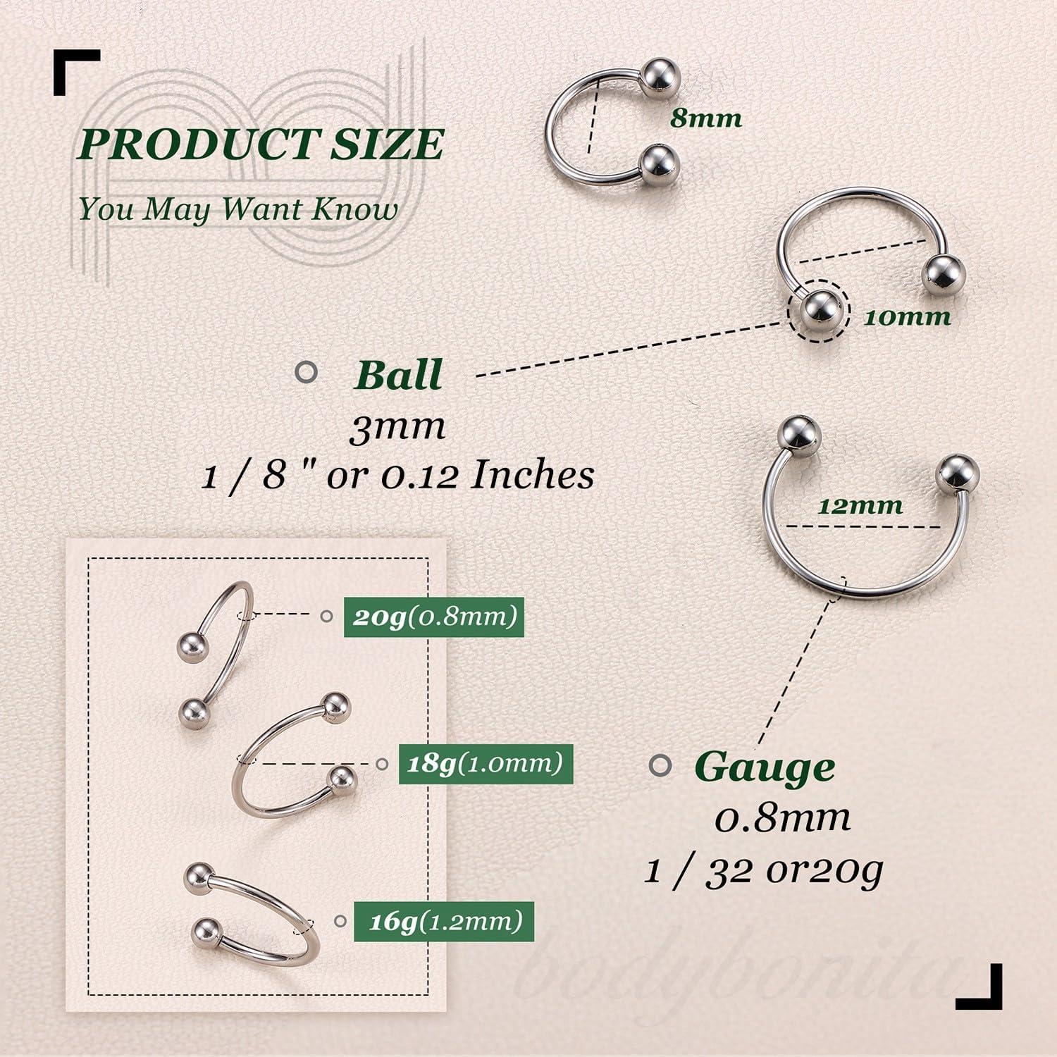 imageBodyBonita G23 Titanium Horseshoe Septum Rings 23pcs Nose Rings Circular Barbell Spikes Septum Jewelry Nose Piercing Jewelry Conch Helix Rook Lip Cartilage Earring Men Gold PlatedSilverBlackSilver3pcs