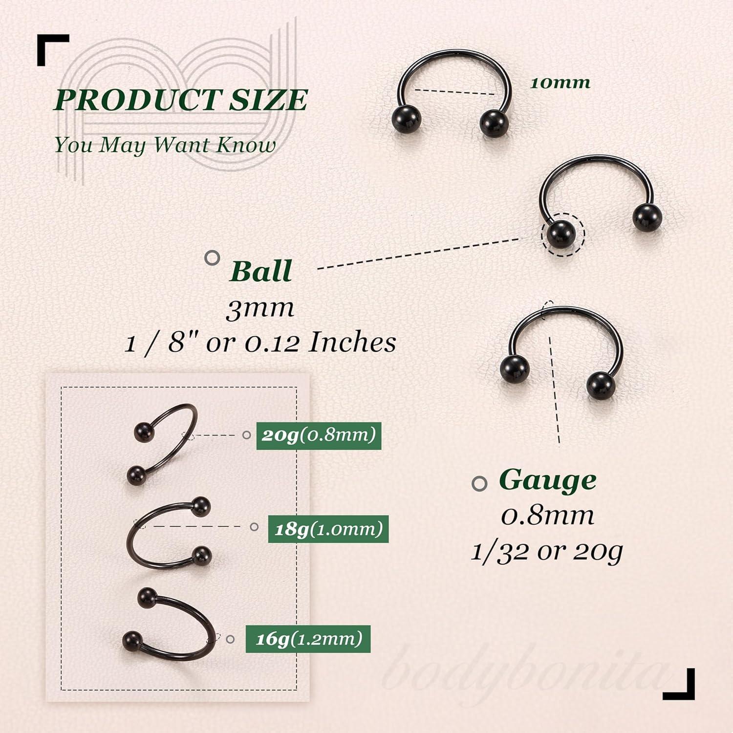 imageBodyBonita G23 Titanium Horseshoe Septum Rings 23pcs Nose Rings Circular Barbell Spikes Septum Jewelry Nose Piercing Jewelry Conch Helix Rook Lip Cartilage Earring Men Gold PlatedSilverBlackBlack3pcs