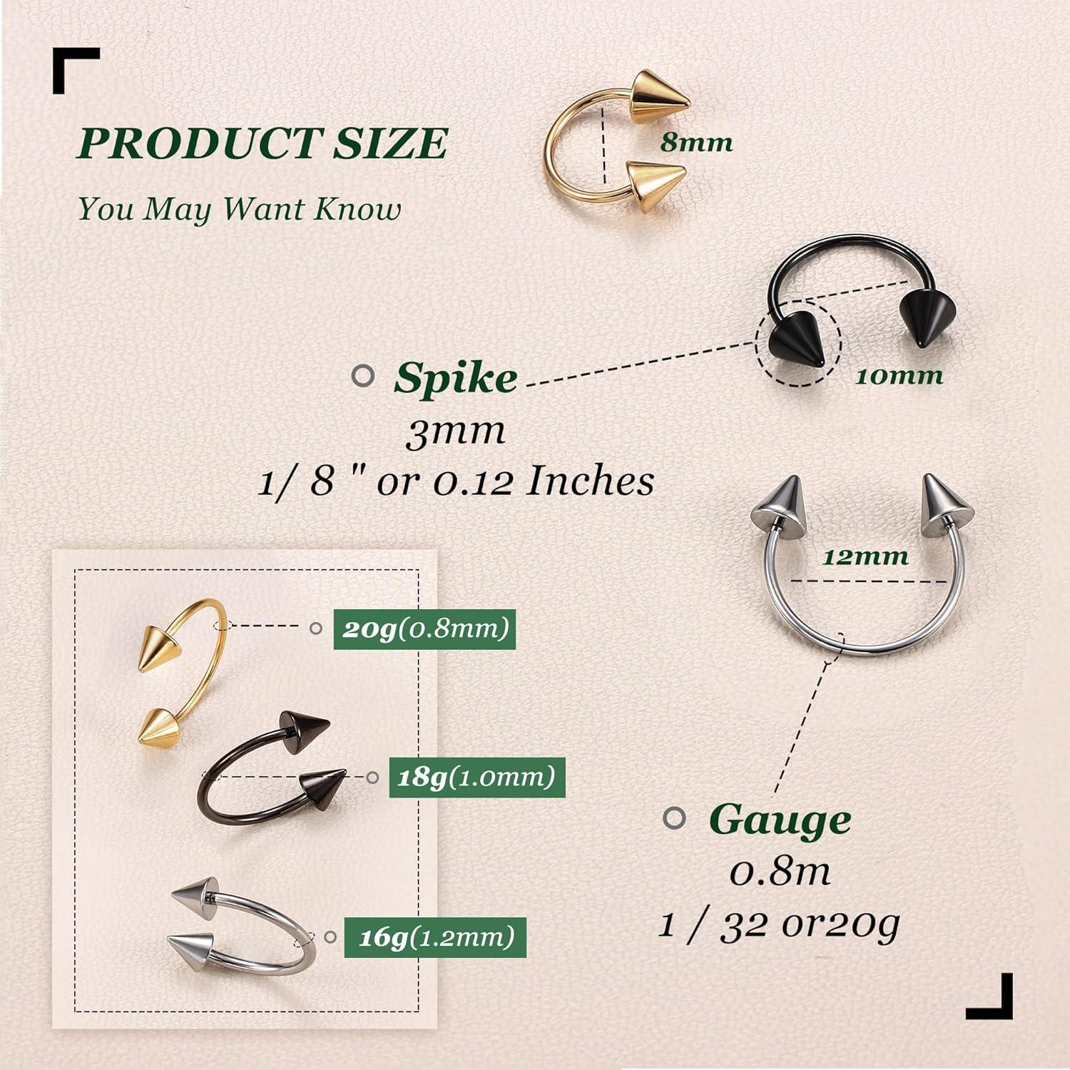 imageBodyBonita G23 Titanium Horseshoe Septum Rings 23pcs Nose Rings Circular Barbell Spikes Septum Jewelry Nose Piercing Jewelry Conch Helix Rook Lip Cartilage Earring Men Gold PlatedSilverBlackMixed3pcs