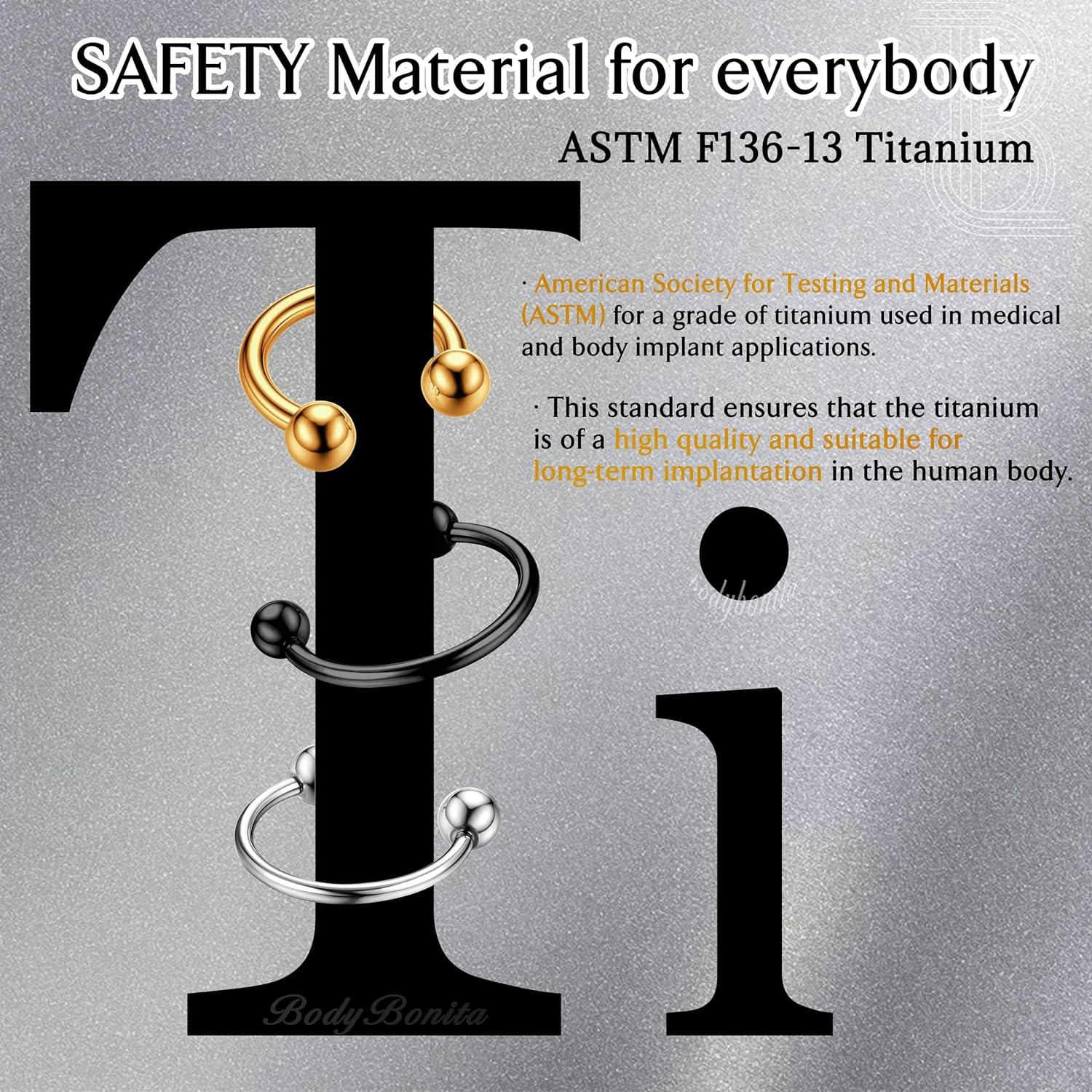 imageBodyBonita G23 Titanium Horseshoe Septum Rings 23pcs Nose Rings Circular Barbell Spikes Septum Jewelry Nose Piercing Jewelry Conch Helix Rook Lip Cartilage Earring Men Gold PlatedSilverBlackMixed3pcs