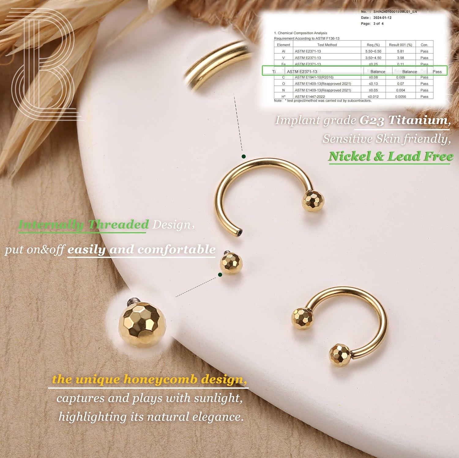 imageBodyBonita G23 Titanium Horseshoe Septum Rings 23pcs Nose Rings Circular Barbell Spikes Septum Jewelry Nose Piercing Jewelry Conch Helix Rook Lip Cartilage Earring Men Gold PlatedSilverBlackSilver and Black2pcs