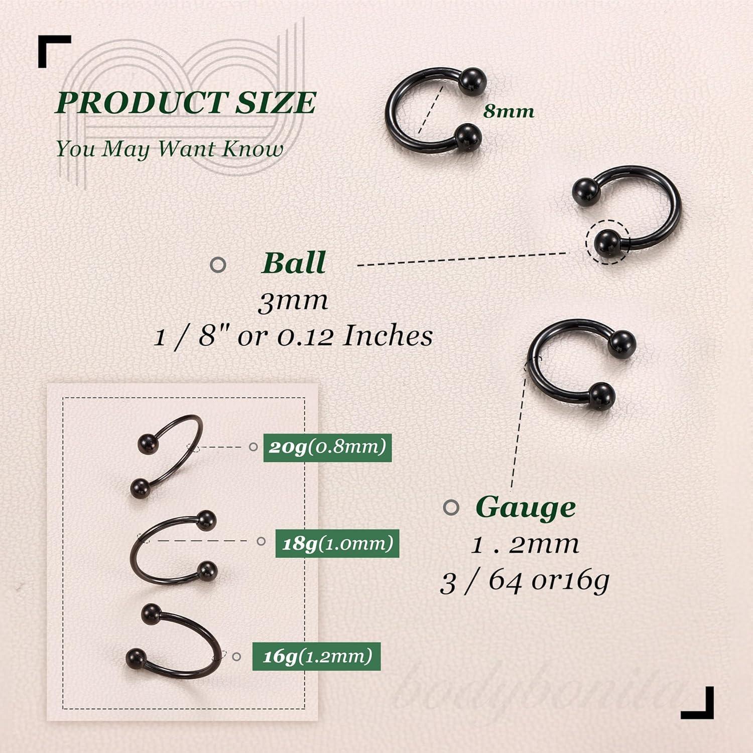 imageBodyBonita G23 Titanium Horseshoe Septum Rings 23pcs Nose Rings Circular Barbell Spikes Septum Jewelry Nose Piercing Jewelry Conch Helix Rook Lip Cartilage Earring Men Gold PlatedSilverBlackBlack3pcs