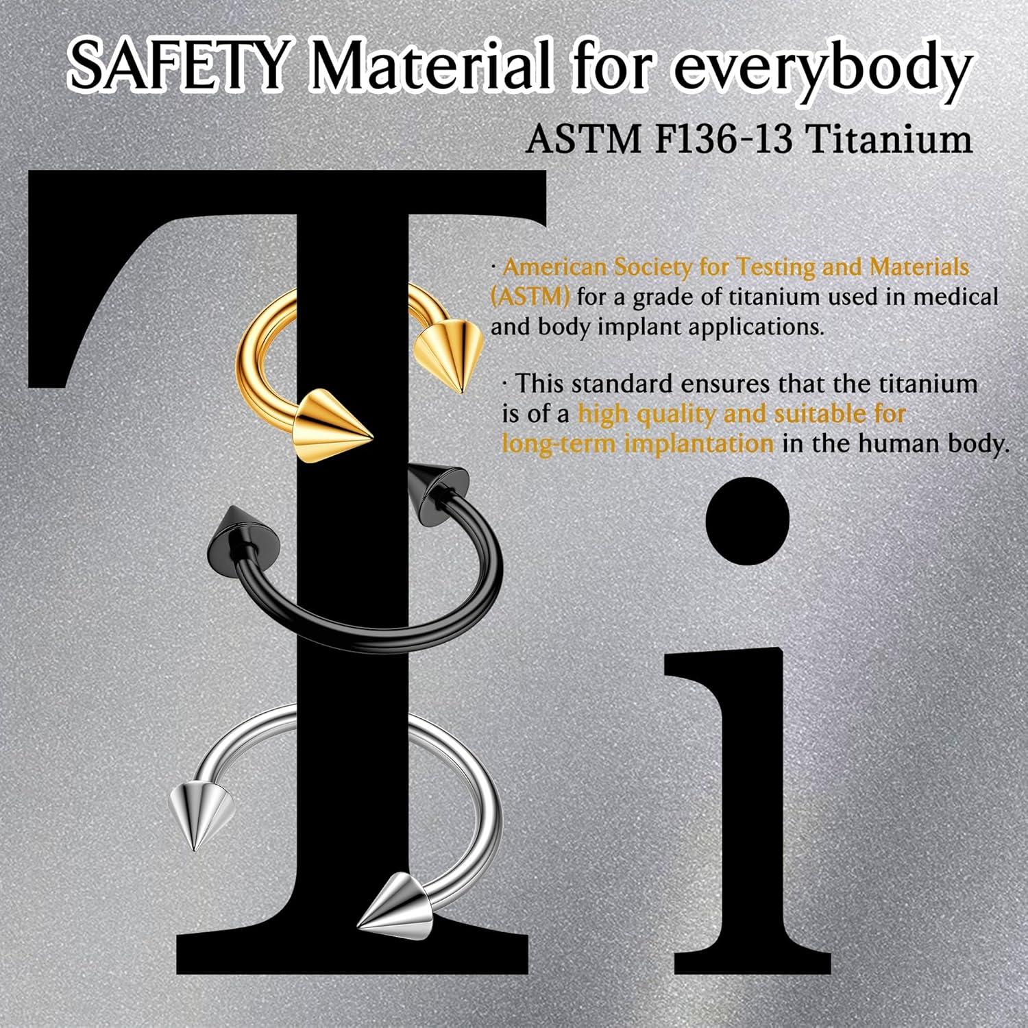 imageBodyBonita G23 Titanium Horseshoe Septum Rings 23pcs Nose Rings Circular Barbell Spikes Septum Jewelry Nose Piercing Jewelry Conch Helix Rook Lip Cartilage Earring Men Gold PlatedSilverBlackMixed3pcs