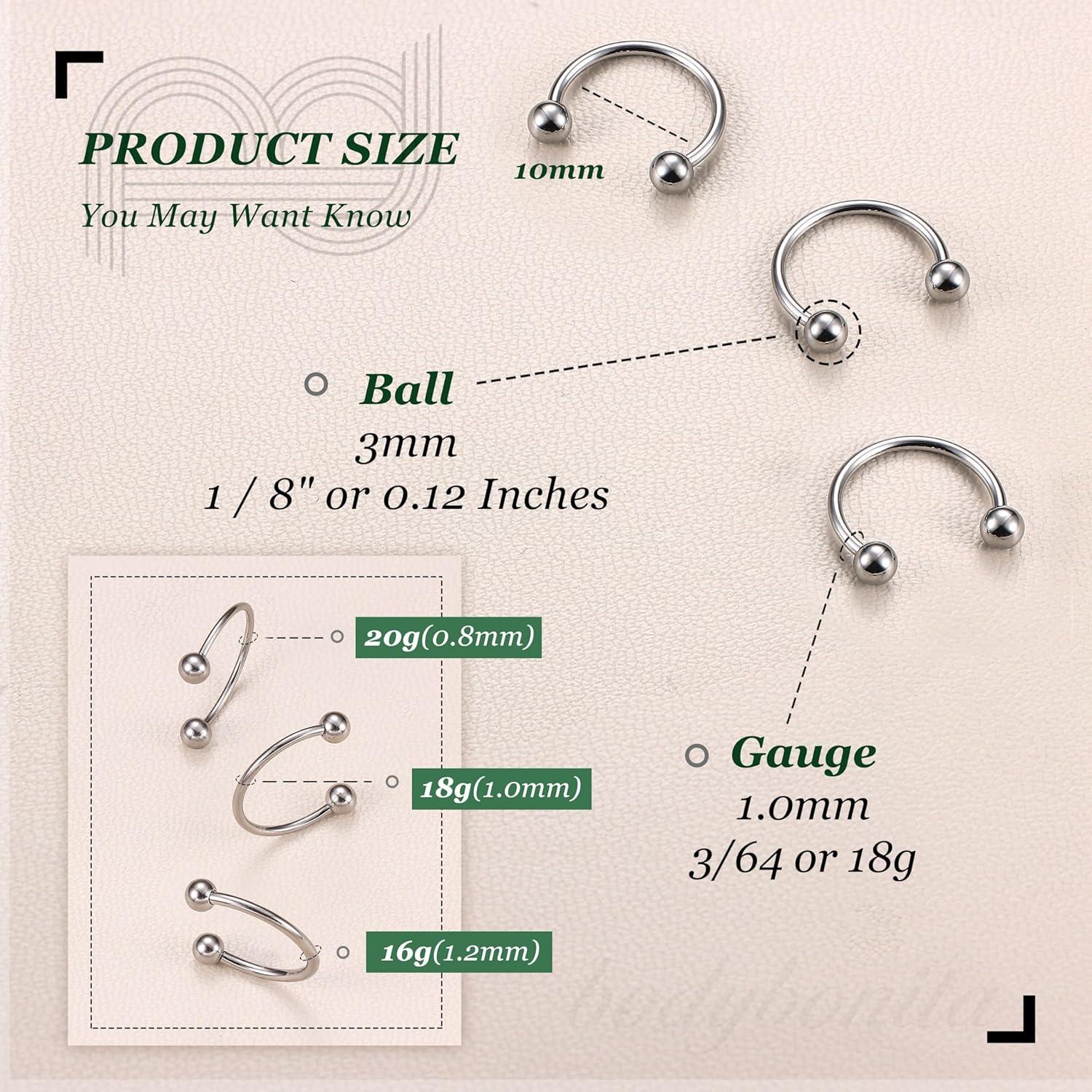 imageBodyBonita G23 Titanium Horseshoe Septum Rings 23pcs Nose Rings Circular Barbell Spikes Septum Jewelry Nose Piercing Jewelry Conch Helix Rook Lip Cartilage Earring Men Gold PlatedSilverBlackSilver3pcs