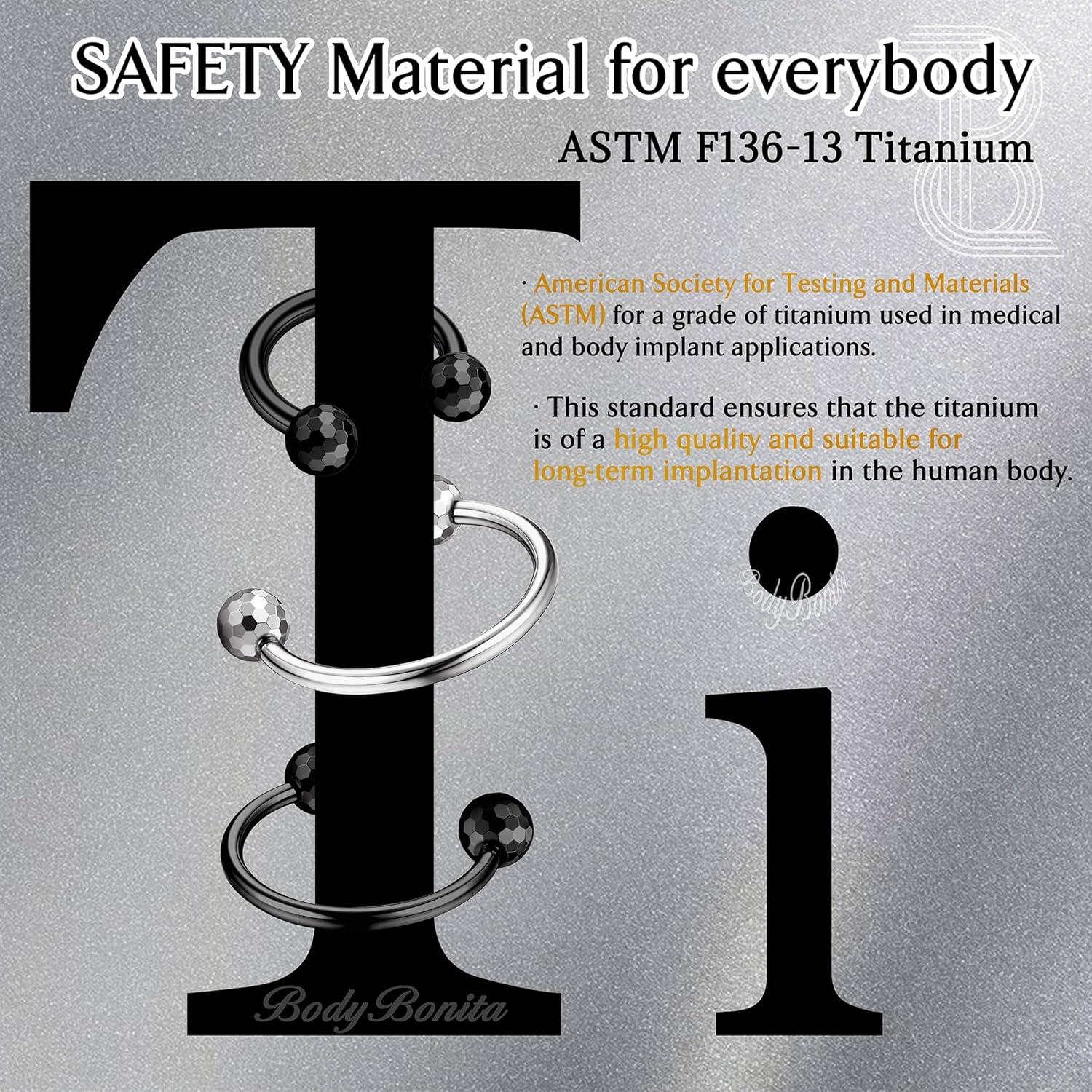 imageBodyBonita G23 Titanium Horseshoe Septum Rings 23pcs Nose Rings Circular Barbell Spikes Septum Jewelry Nose Piercing Jewelry Conch Helix Rook Lip Cartilage Earring Men Gold PlatedSilverBlackSilver and Black2pcs