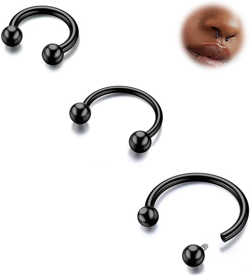 imageBodyBonita G23 Titanium Horseshoe Septum Rings 23pcs Nose Rings Circular Barbell Spikes Septum Jewelry Nose Piercing Jewelry Conch Helix Rook Lip Cartilage Earring Men Gold PlatedSilverBlackBlack3pcs