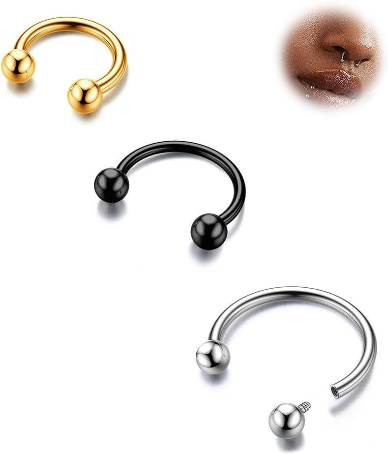 imageBodyBonita G23 Titanium Horseshoe Septum Rings 23pcs Nose Rings Circular Barbell Spikes Septum Jewelry Nose Piercing Jewelry Conch Helix Rook Lip Cartilage Earring Men Gold PlatedSilverBlackMixed3pcs