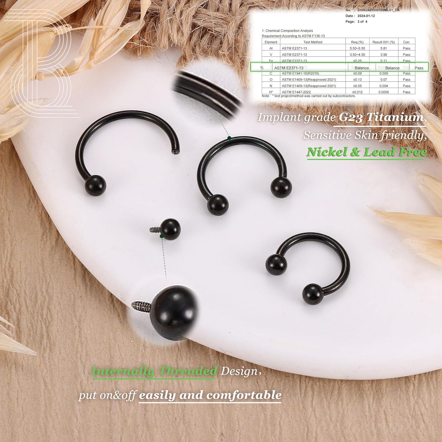 imageBodyBonita G23 Titanium Horseshoe Septum Rings 23pcs Nose Rings Circular Barbell Spikes Septum Jewelry Nose Piercing Jewelry Conch Helix Rook Lip Cartilage Earring Men Gold PlatedSilverBlackBlack3pcs