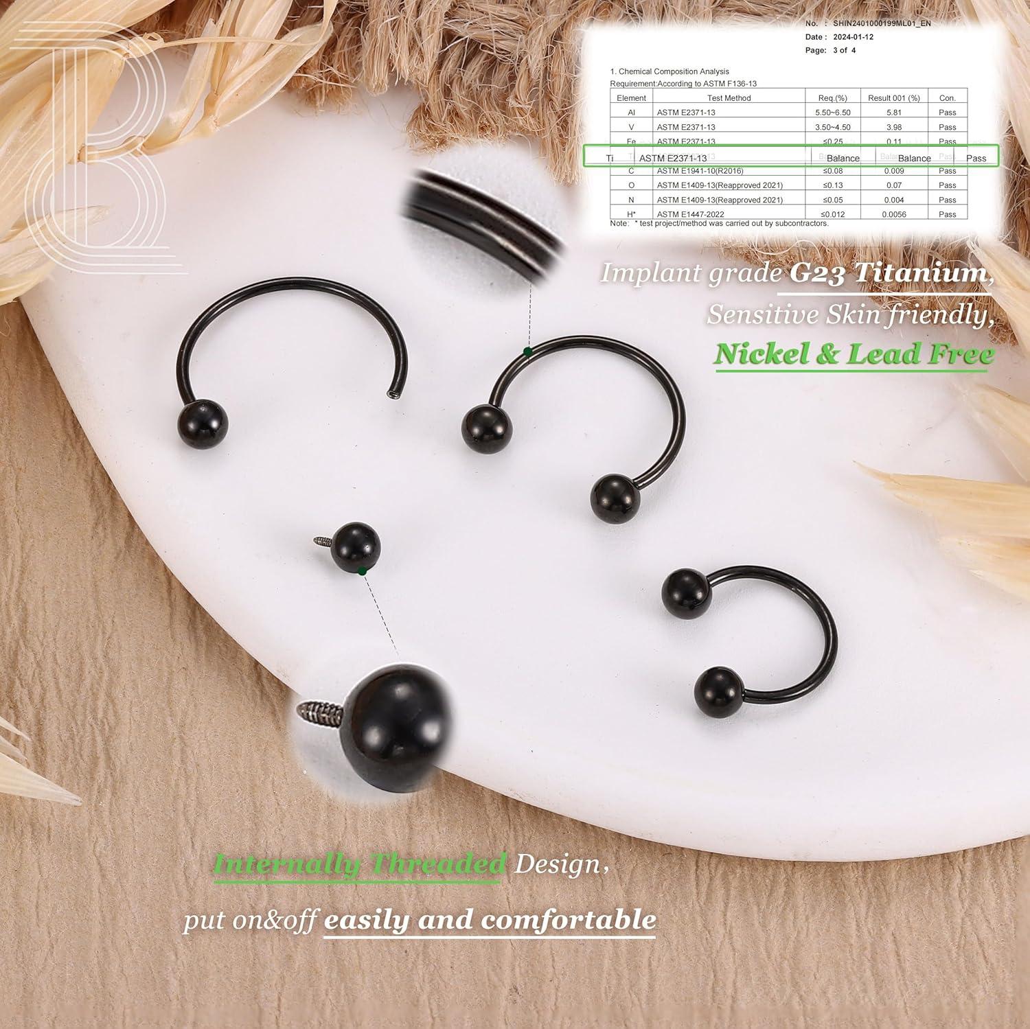 imageBodyBonita G23 Titanium Horseshoe Septum Rings 23pcs Nose Rings Circular Barbell Spikes Septum Jewelry Nose Piercing Jewelry Conch Helix Rook Lip Cartilage Earring Men Gold PlatedSilverBlackBlack3pcs