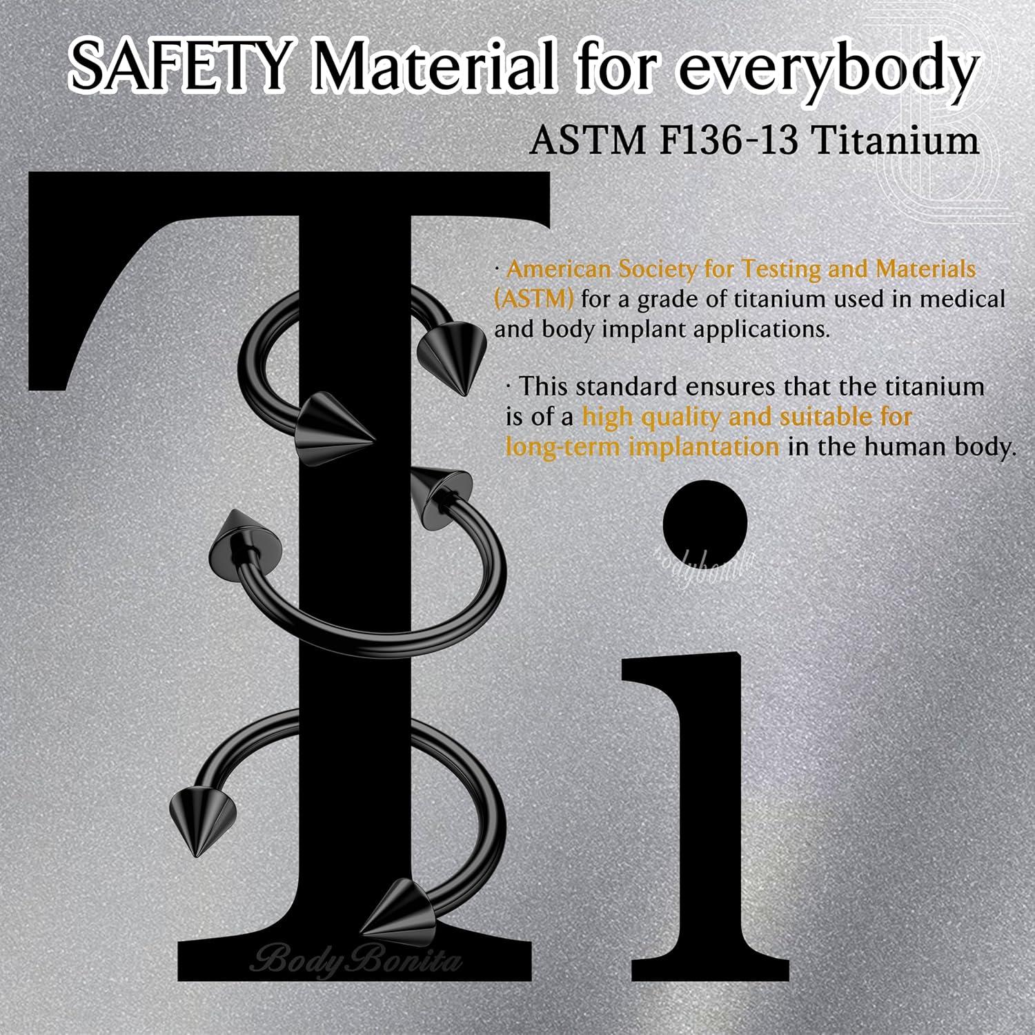 imageBodyBonita G23 Titanium Horseshoe Septum Rings 23pcs Nose Rings Circular Barbell Spikes Septum Jewelry Nose Piercing Jewelry Conch Helix Rook Lip Cartilage Earring Men Gold PlatedSilverBlackBlack3pcs