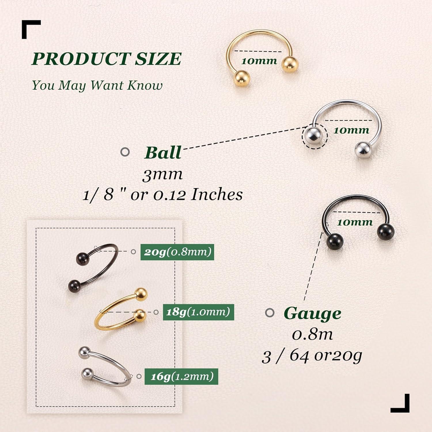 imageBodyBonita G23 Titanium Horseshoe Septum Rings 23pcs Nose Rings Circular Barbell Spikes Septum Jewelry Nose Piercing Jewelry Conch Helix Rook Lip Cartilage Earring Men Gold PlatedSilverBlackMixed3pcs