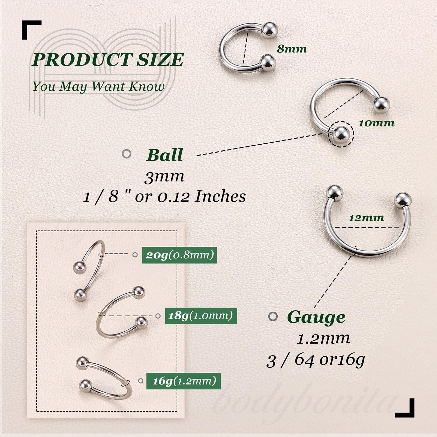 imageBodyBonita G23 Titanium Horseshoe Septum Rings 23pcs Nose Rings Circular Barbell Spikes Septum Jewelry Nose Piercing Jewelry Conch Helix Rook Lip Cartilage Earring Men Gold PlatedSilverBlackSilver3pcs