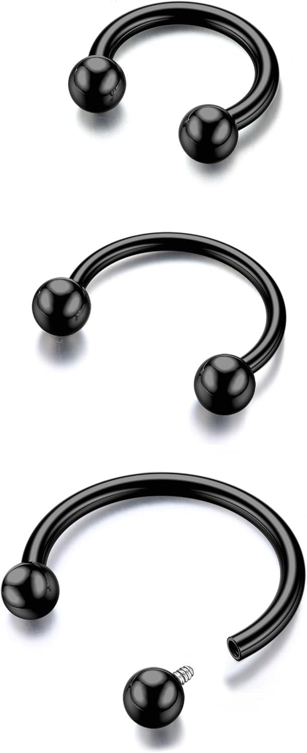 imageBodyBonita G23 Titanium Horseshoe Septum Rings 23pcs Nose Rings Circular Barbell Spikes Septum Jewelry Nose Piercing Jewelry Conch Helix Rook Lip Cartilage Earring Men Gold PlatedSilverBlackBlack3pcs