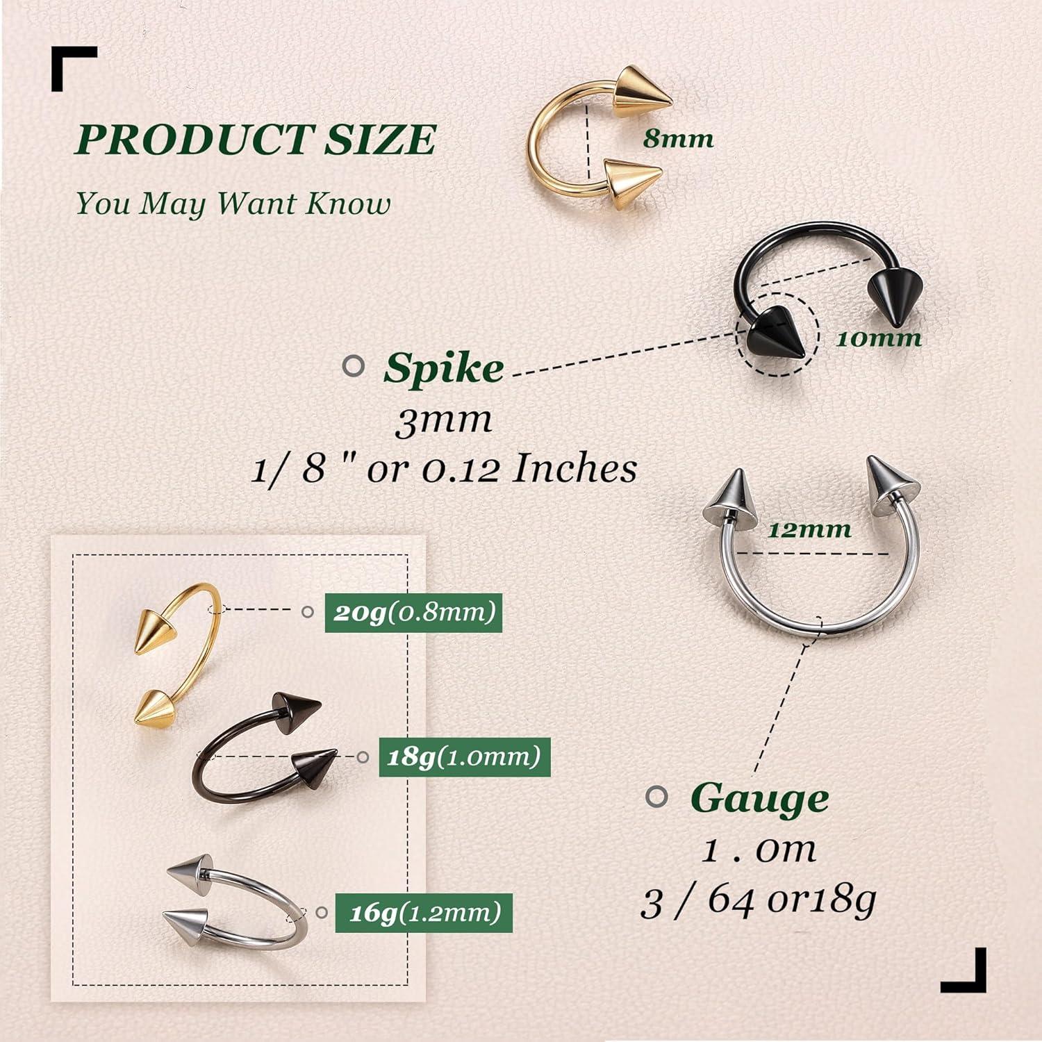 imageBodyBonita G23 Titanium Horseshoe Septum Rings 23pcs Nose Rings Circular Barbell Spikes Septum Jewelry Nose Piercing Jewelry Conch Helix Rook Lip Cartilage Earring Men Gold PlatedSilverBlackMixed3pcs