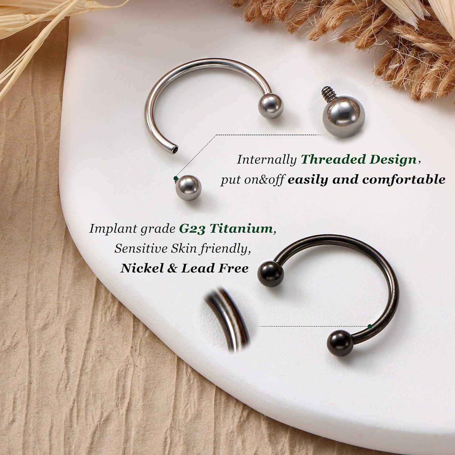 imageBodyBonita G23 Titanium Horseshoe Septum Rings 23pcs Nose Rings Circular Barbell Spikes Septum Jewelry Nose Piercing Jewelry Conch Helix Rook Lip Cartilage Earring Men Gold PlatedSilverBlackSilver and Black2pcs