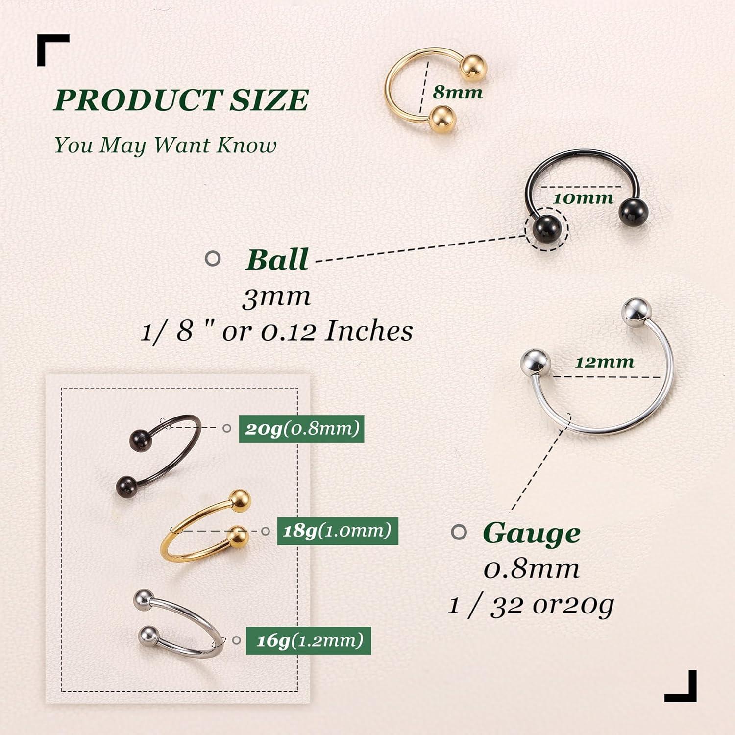 imageBodyBonita G23 Titanium Horseshoe Septum Rings 23pcs Nose Rings Circular Barbell Spikes Septum Jewelry Nose Piercing Jewelry Conch Helix Rook Lip Cartilage Earring Men Gold PlatedSilverBlackMixed3pcs