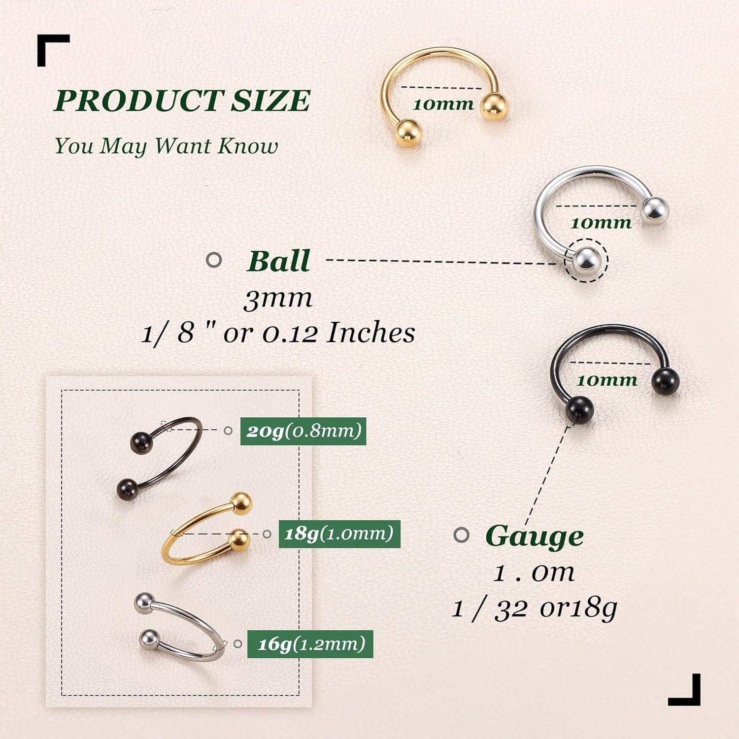 imageBodyBonita G23 Titanium Horseshoe Septum Rings 23pcs Nose Rings Circular Barbell Spikes Septum Jewelry Nose Piercing Jewelry Conch Helix Rook Lip Cartilage Earring Men Gold PlatedSilverBlackMixed3pcs