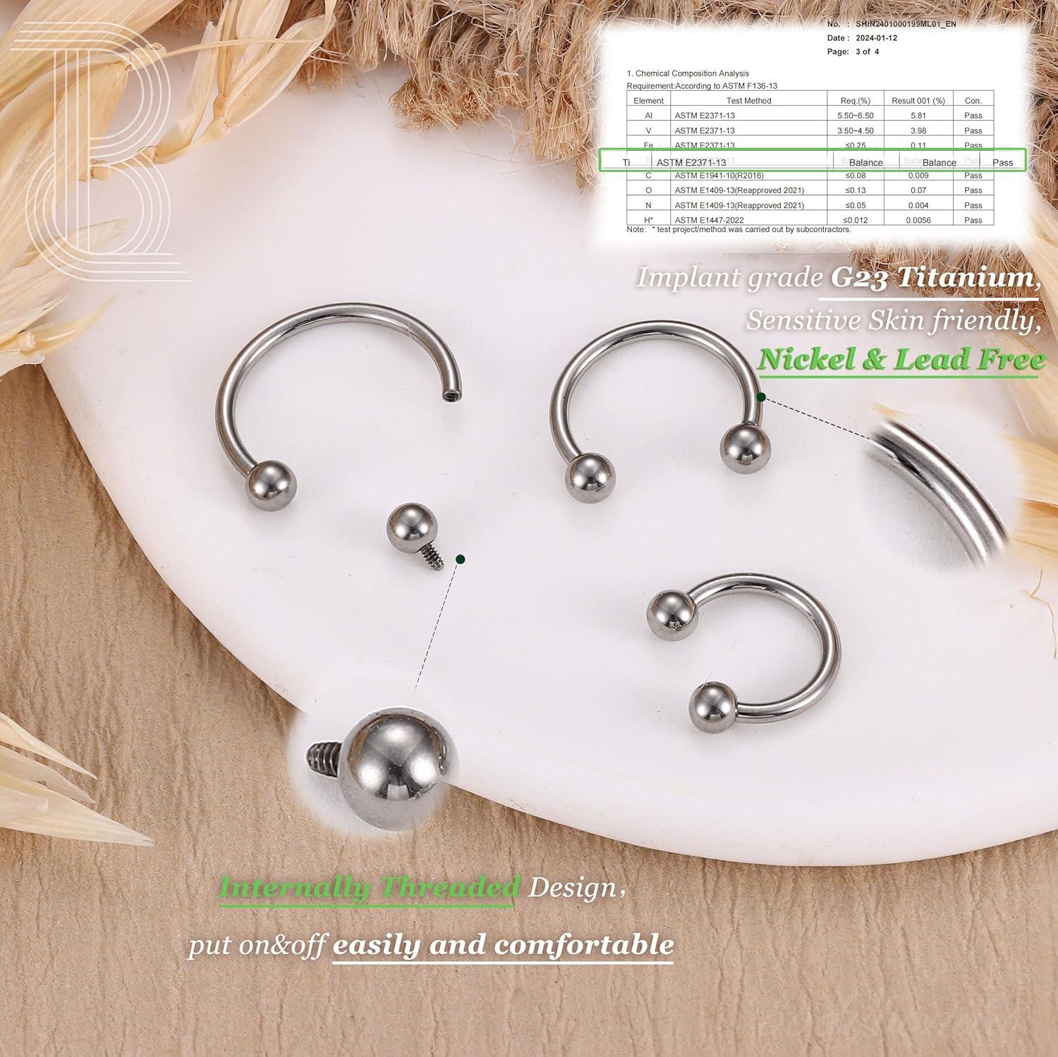 imageBodyBonita G23 Titanium Horseshoe Septum Rings 23pcs Nose Rings Circular Barbell Spikes Septum Jewelry Nose Piercing Jewelry Conch Helix Rook Lip Cartilage Earring Men Gold PlatedSilverBlackSilver3pcs