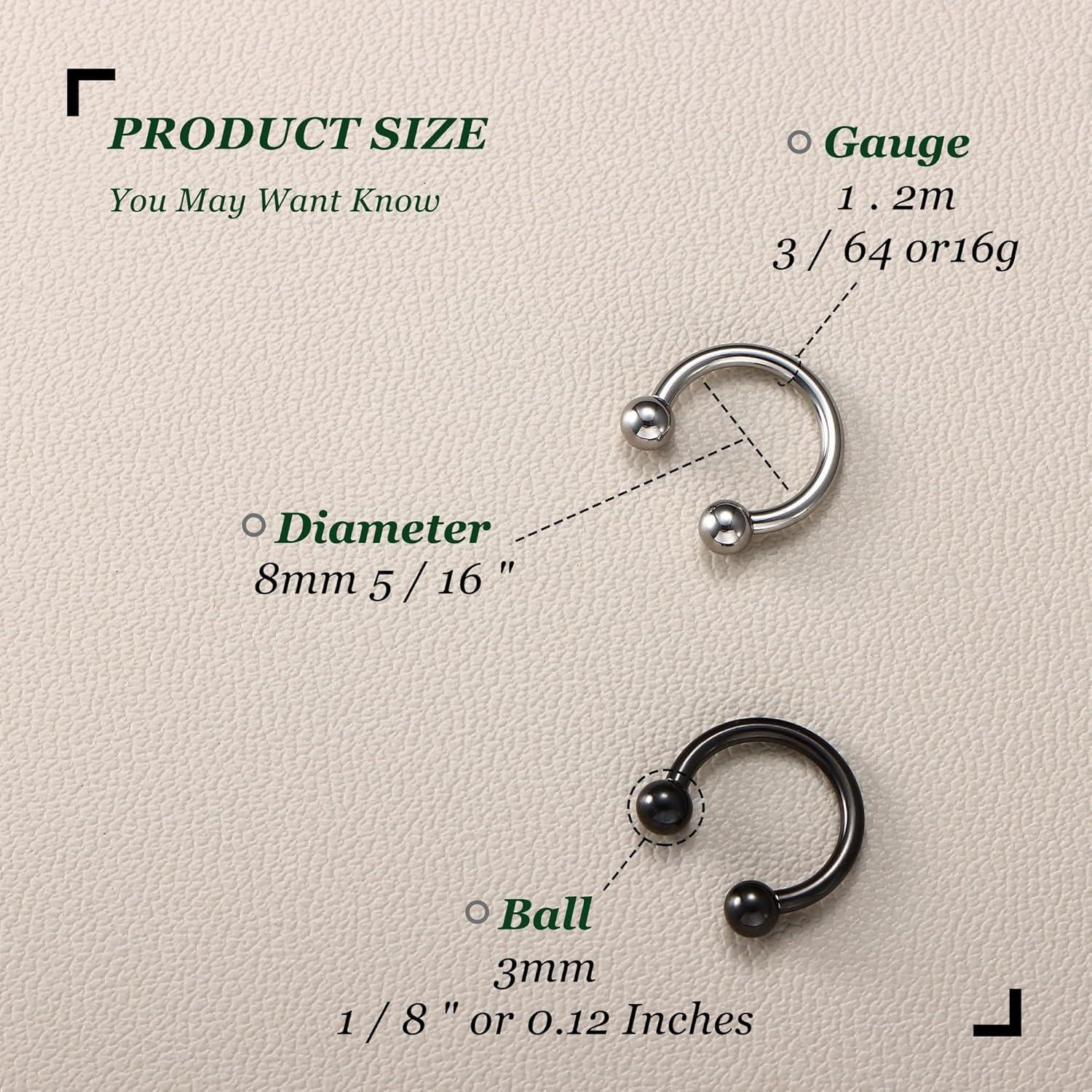 imageBodyBonita G23 Titanium Horseshoe Septum Rings 23pcs Nose Rings Circular Barbell Spikes Septum Jewelry Nose Piercing Jewelry Conch Helix Rook Lip Cartilage Earring Men Gold PlatedSilverBlackSilver and Black2pcs