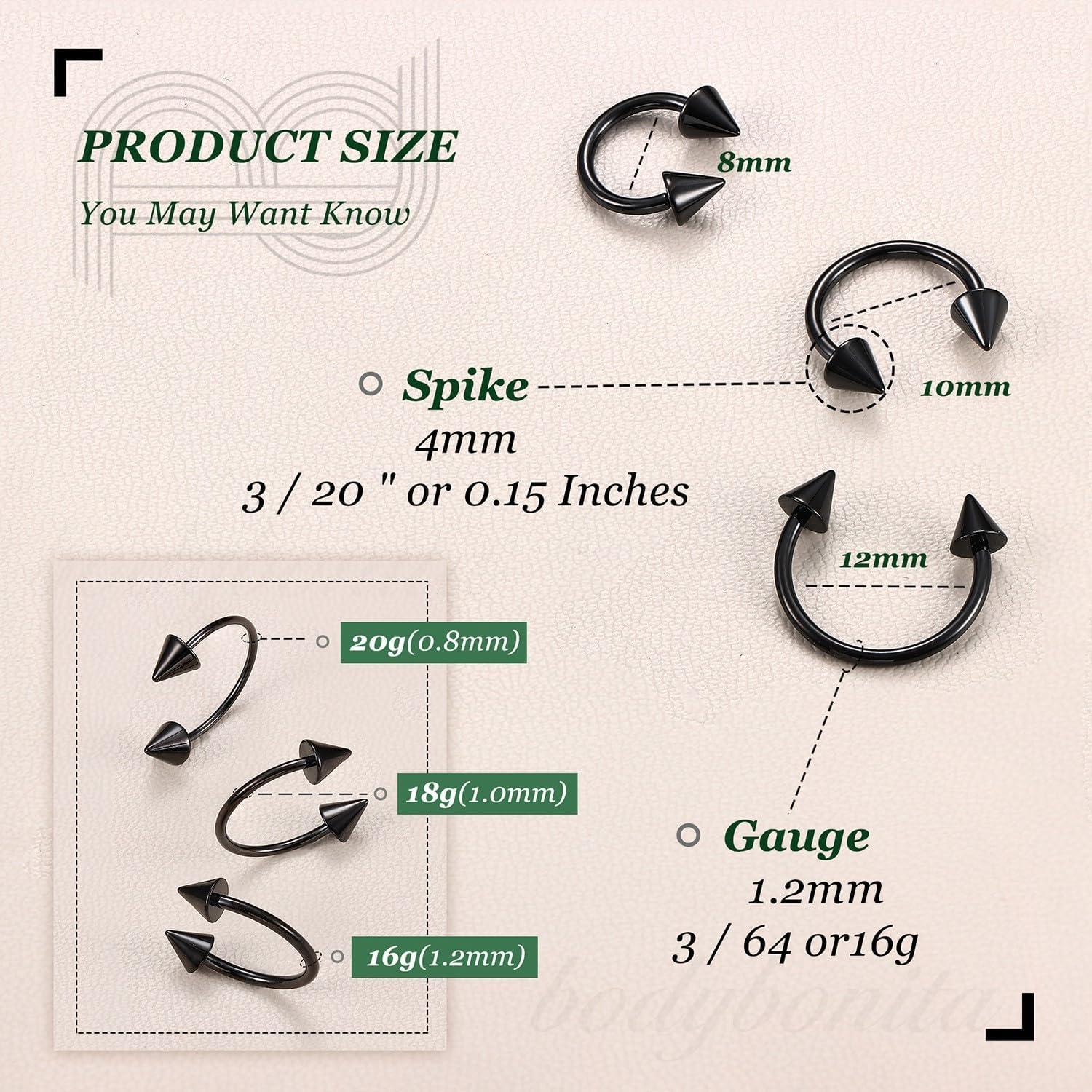 imageBodyBonita G23 Titanium Horseshoe Septum Rings 23pcs Nose Rings Circular Barbell Spikes Septum Jewelry Nose Piercing Jewelry Conch Helix Rook Lip Cartilage Earring Men Gold PlatedSilverBlackBlack3pcs