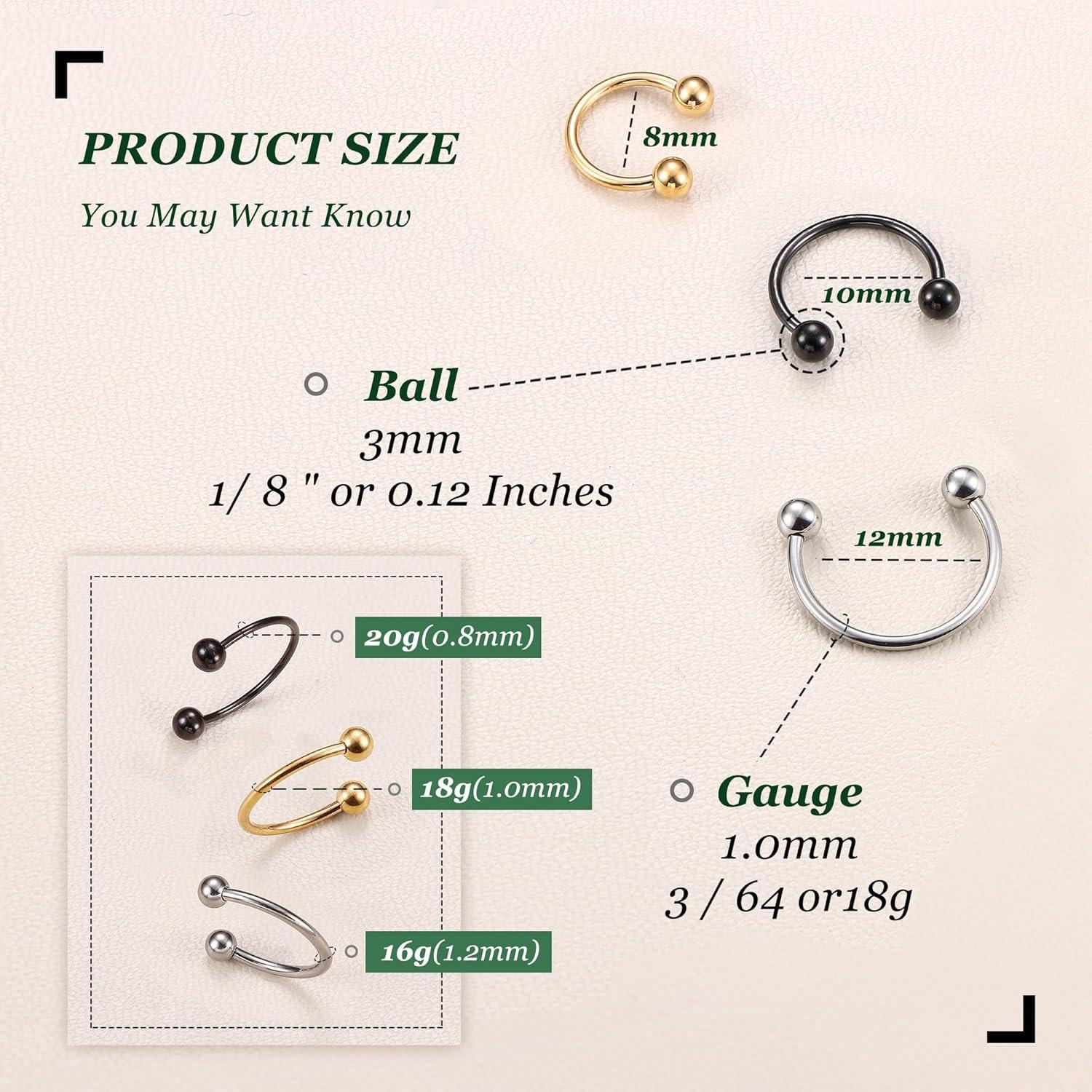 imageBodyBonita G23 Titanium Horseshoe Septum Rings 23pcs Nose Rings Circular Barbell Spikes Septum Jewelry Nose Piercing Jewelry Conch Helix Rook Lip Cartilage Earring Men Gold PlatedSilverBlackMixed3pcs