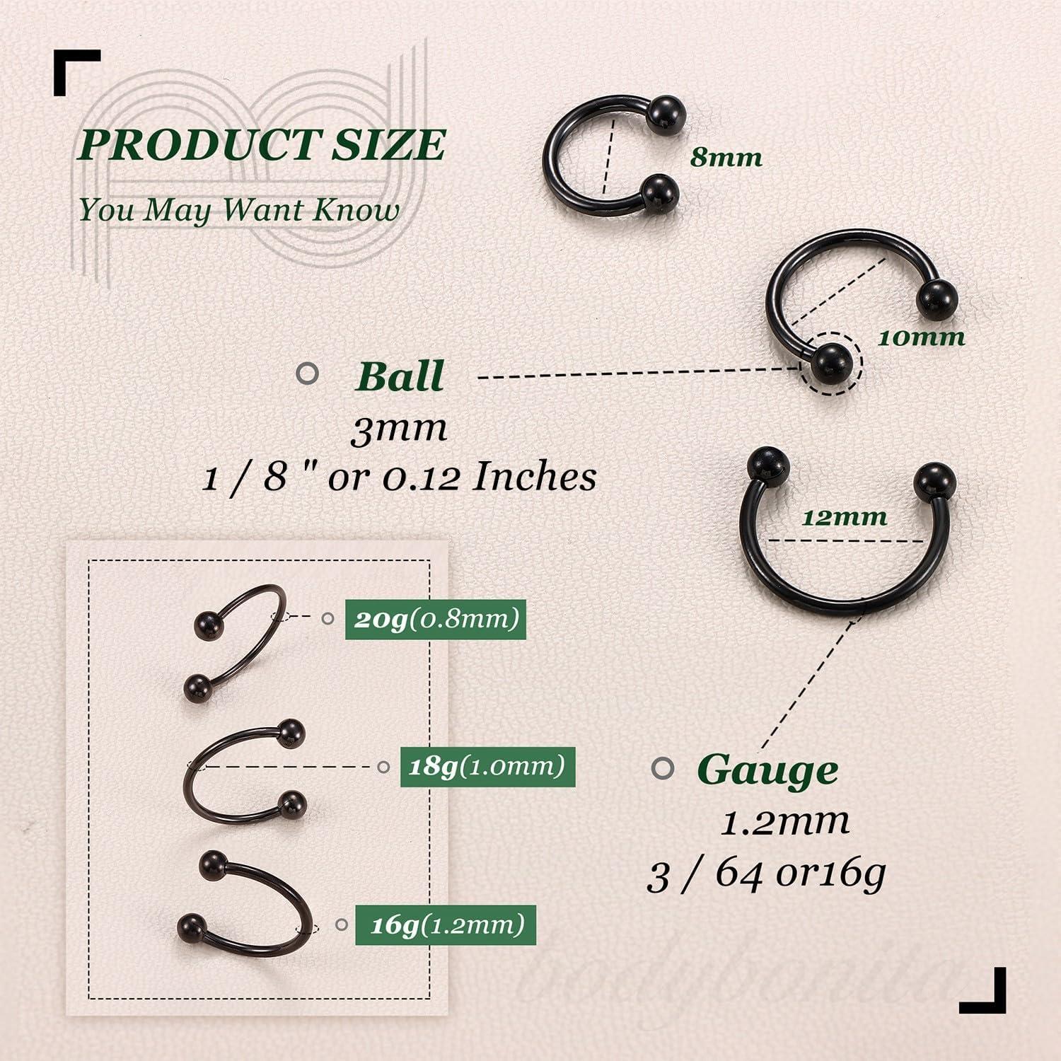 imageBodyBonita G23 Titanium Horseshoe Septum Rings 23pcs Nose Rings Circular Barbell Spikes Septum Jewelry Nose Piercing Jewelry Conch Helix Rook Lip Cartilage Earring Men Gold PlatedSilverBlackBlack3pcs