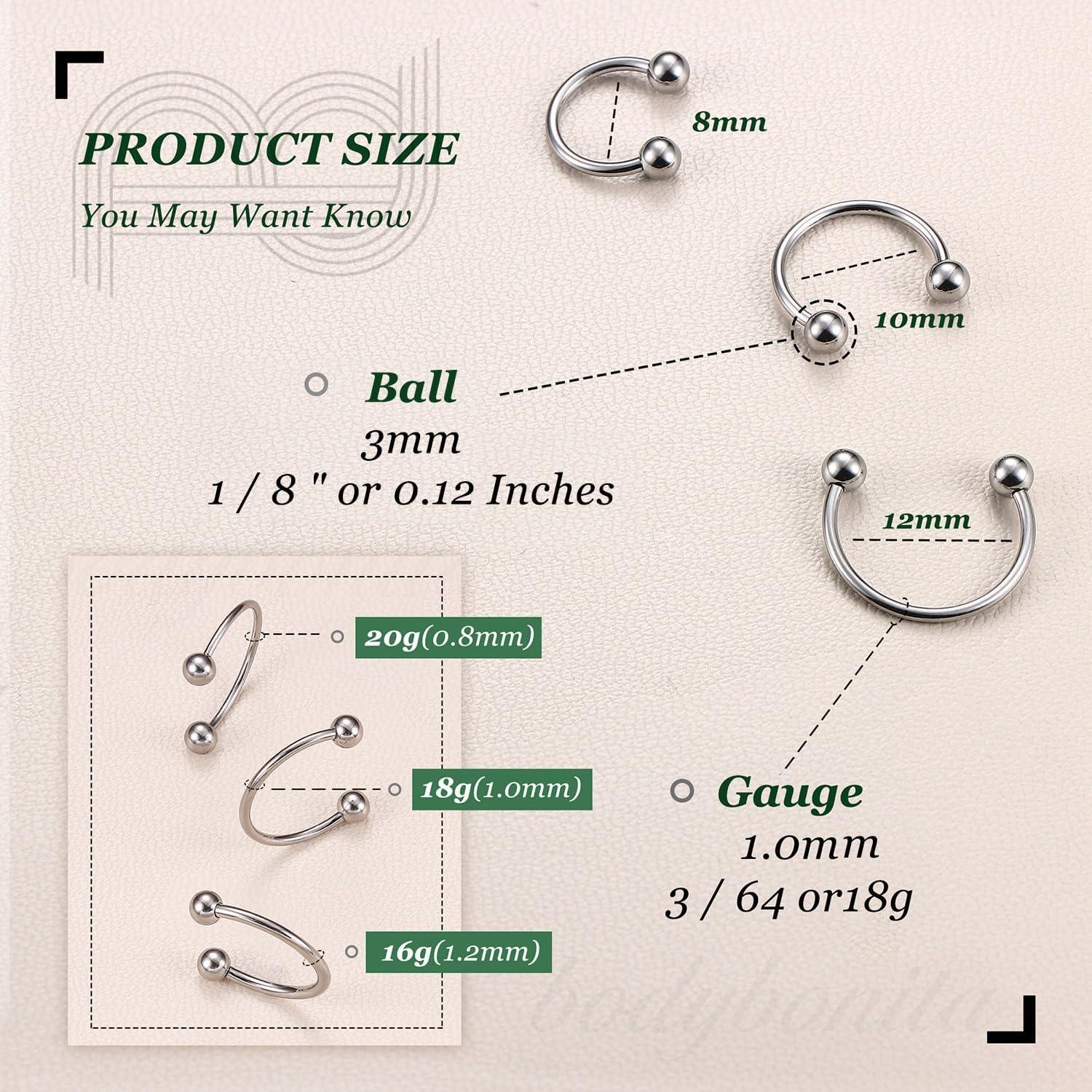 imageBodyBonita G23 Titanium Horseshoe Septum Rings 23pcs Nose Rings Circular Barbell Spikes Septum Jewelry Nose Piercing Jewelry Conch Helix Rook Lip Cartilage Earring Men Gold PlatedSilverBlackSilver3pcs