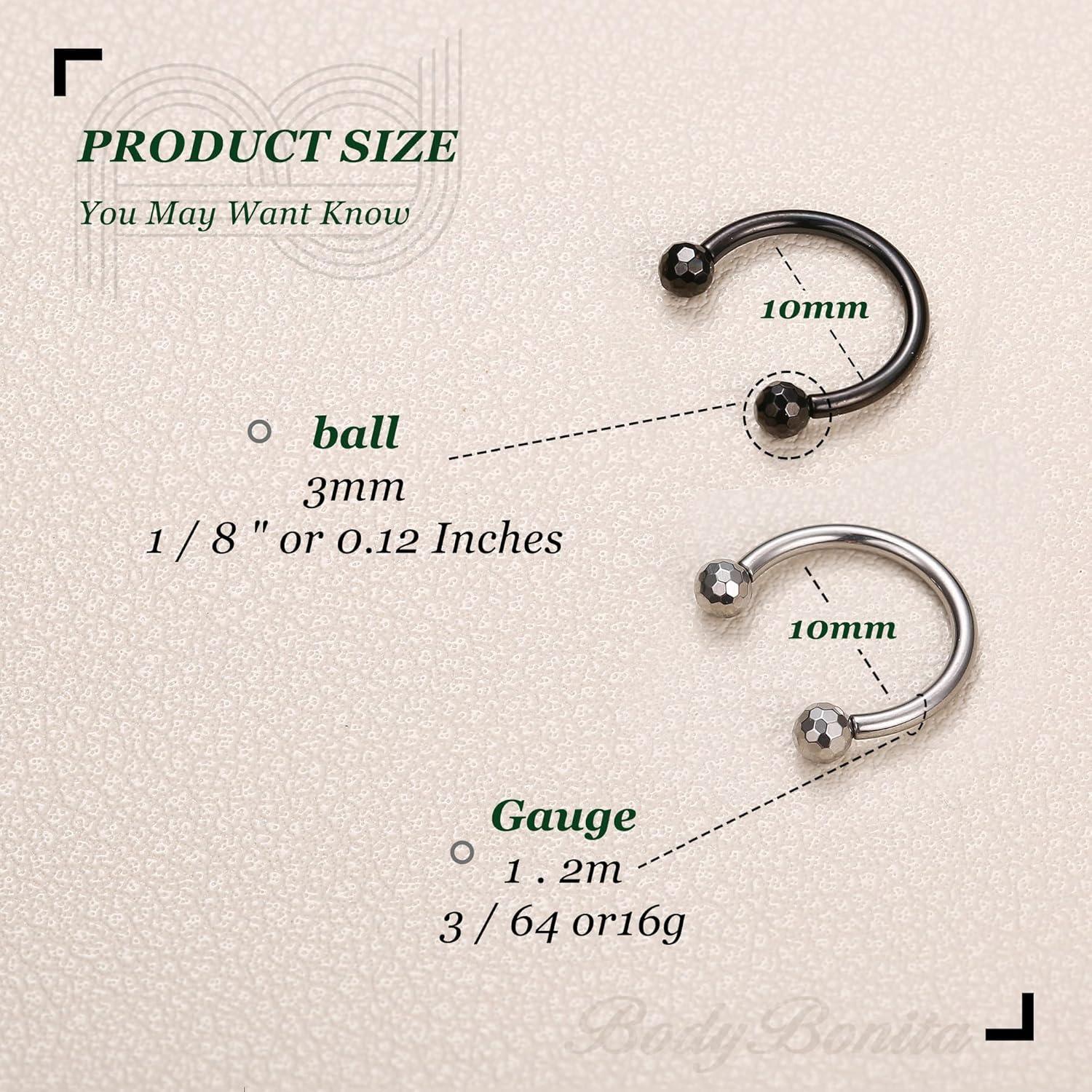 imageBodyBonita G23 Titanium Horseshoe Septum Rings 23pcs Nose Rings Circular Barbell Spikes Septum Jewelry Nose Piercing Jewelry Conch Helix Rook Lip Cartilage Earring Men Gold PlatedSilverBlackSilver and Black2pcs