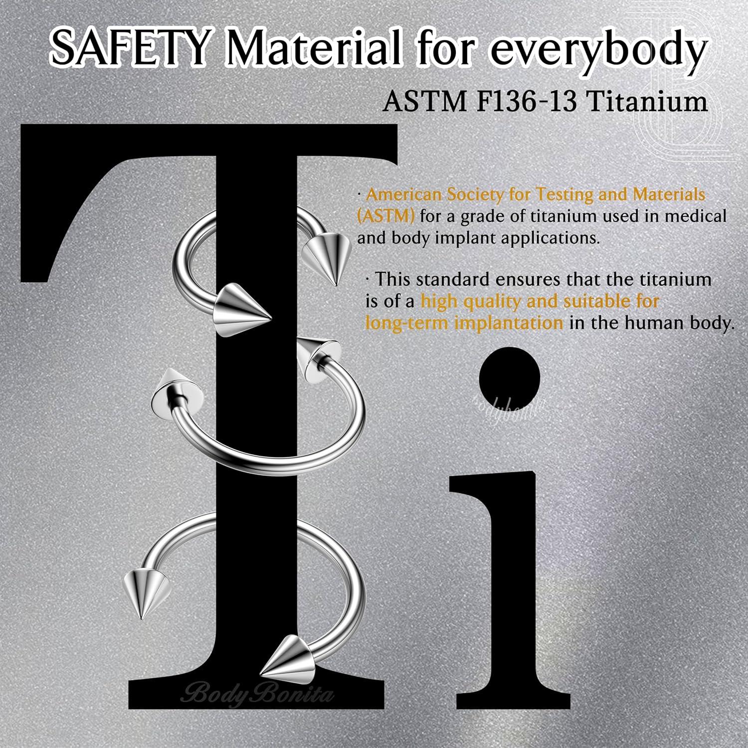 imageBodyBonita G23 Titanium Horseshoe Septum Rings 23pcs Nose Rings Circular Barbell Spikes Septum Jewelry Nose Piercing Jewelry Conch Helix Rook Lip Cartilage Earring Men Gold PlatedSilverBlackSilver3pcs