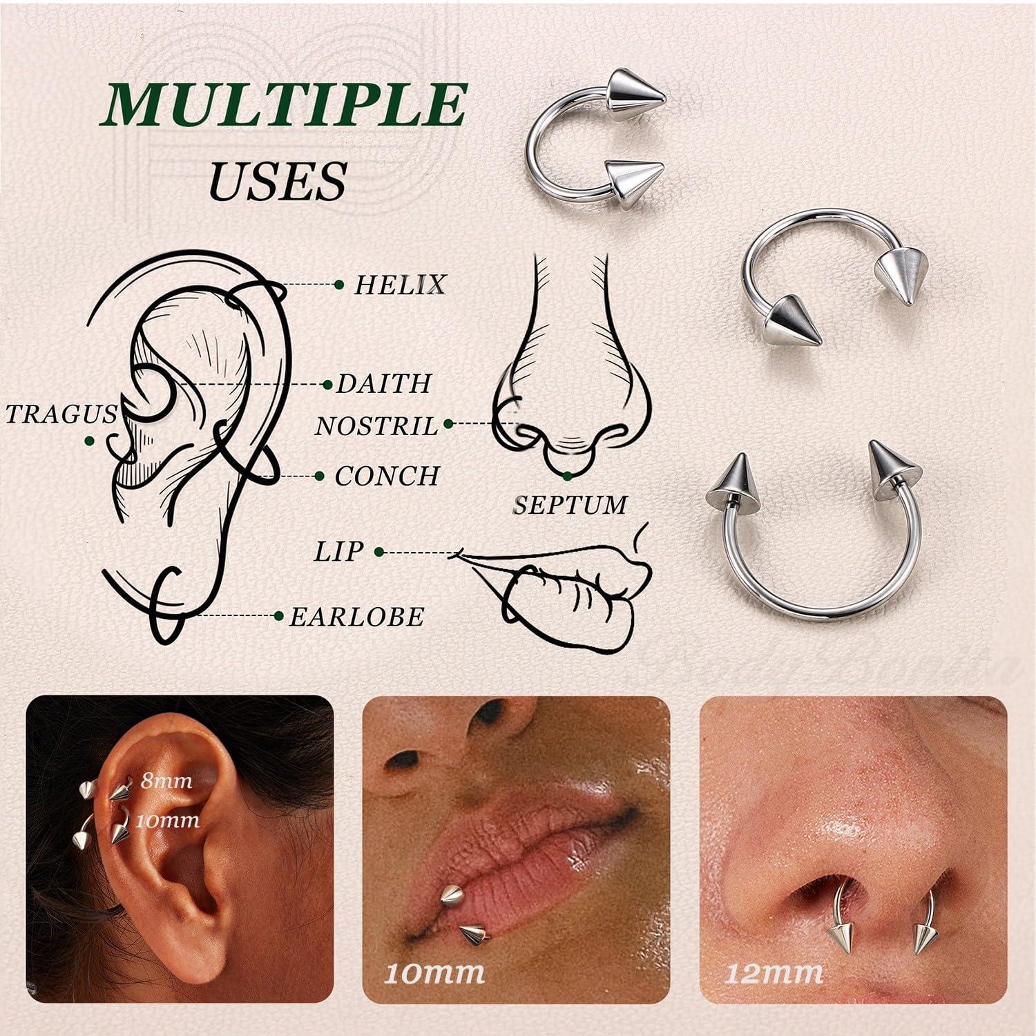 imageBodyBonita G23 Titanium Horseshoe Septum Rings 23pcs Nose Rings Circular Barbell Spikes Septum Jewelry Nose Piercing Jewelry Conch Helix Rook Lip Cartilage Earring Men Gold PlatedSilverBlackSilver3pcs