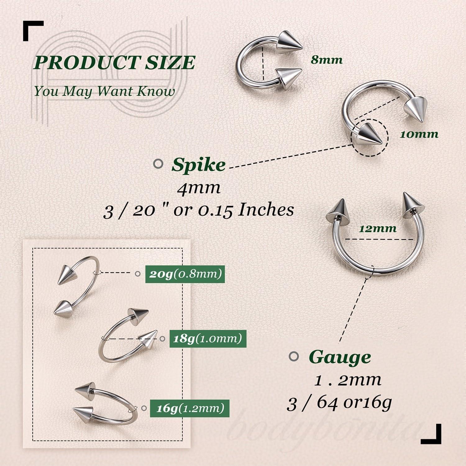 imageBodyBonita G23 Titanium Horseshoe Septum Rings 23pcs Nose Rings Circular Barbell Spikes Septum Jewelry Nose Piercing Jewelry Conch Helix Rook Lip Cartilage Earring Men Gold PlatedSilverBlackSilver3pcs