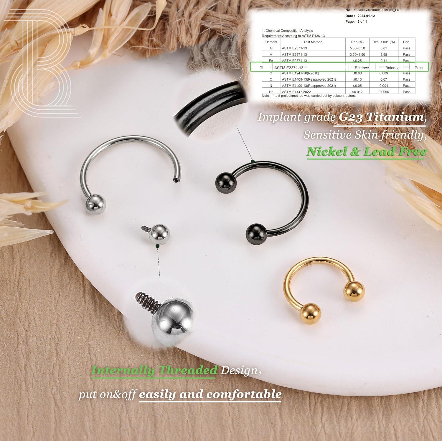 imageBodyBonita G23 Titanium Horseshoe Septum Rings 23pcs Nose Rings Circular Barbell Spikes Septum Jewelry Nose Piercing Jewelry Conch Helix Rook Lip Cartilage Earring Men Gold PlatedSilverBlackMixed3pcs