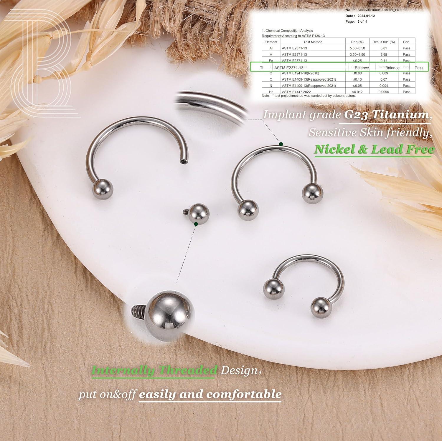 imageBodyBonita G23 Titanium Horseshoe Septum Rings 23pcs Nose Rings Circular Barbell Spikes Septum Jewelry Nose Piercing Jewelry Conch Helix Rook Lip Cartilage Earring Men Gold PlatedSilverBlackSilver3pcs