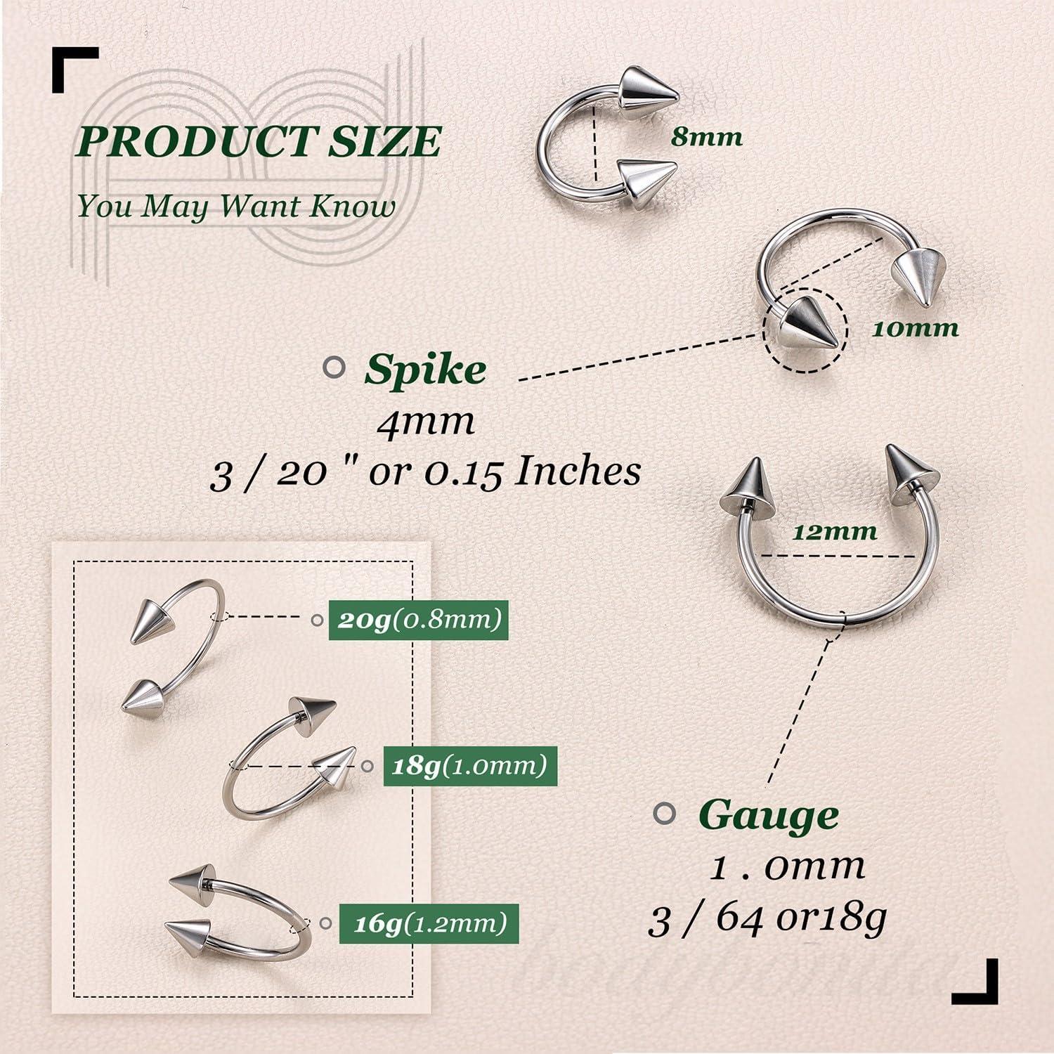 imageBodyBonita G23 Titanium Horseshoe Septum Rings 23pcs Nose Rings Circular Barbell Spikes Septum Jewelry Nose Piercing Jewelry Conch Helix Rook Lip Cartilage Earring Men Gold PlatedSilverBlackSilver3pcs