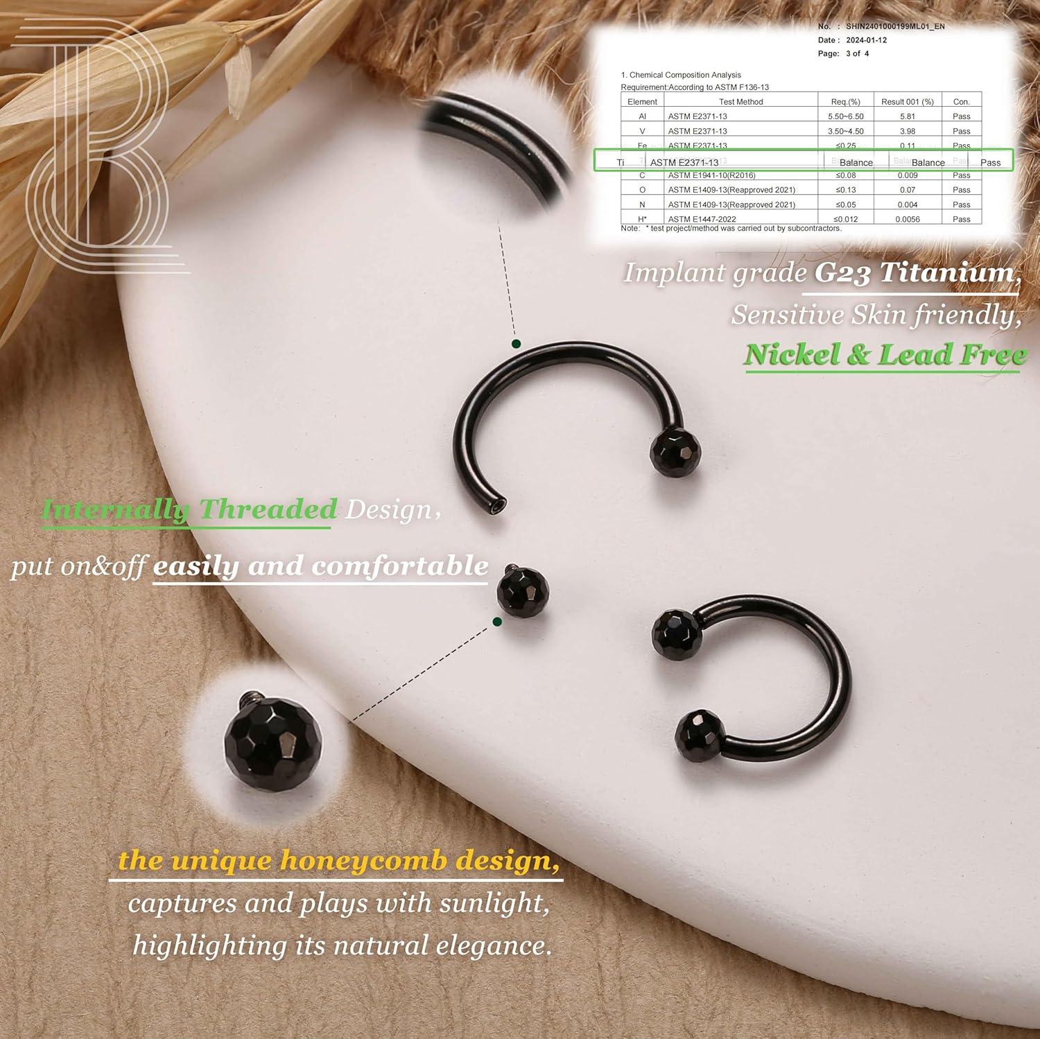 imageBodyBonita G23 Titanium Horseshoe Septum Rings 23pcs Nose Rings Circular Barbell Spikes Septum Jewelry Nose Piercing Jewelry Conch Helix Rook Lip Cartilage Earring Men Gold PlatedSilverBlackSilver and Black2pcs