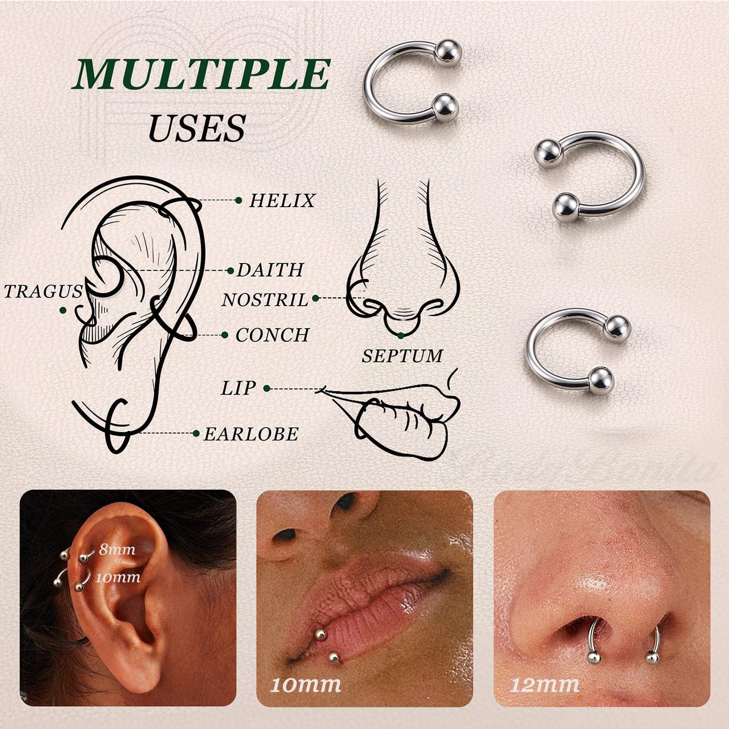 imageBodyBonita G23 Titanium Horseshoe Septum Rings 23pcs Nose Rings Circular Barbell Spikes Septum Jewelry Nose Piercing Jewelry Conch Helix Rook Lip Cartilage Earring Men Gold PlatedSilverBlackSilver3pcs