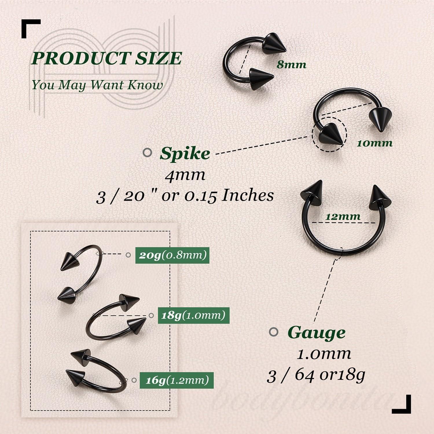 imageBodyBonita G23 Titanium Horseshoe Septum Rings 23pcs Nose Rings Circular Barbell Spikes Septum Jewelry Nose Piercing Jewelry Conch Helix Rook Lip Cartilage Earring Men Gold PlatedSilverBlackBlack3pcs
