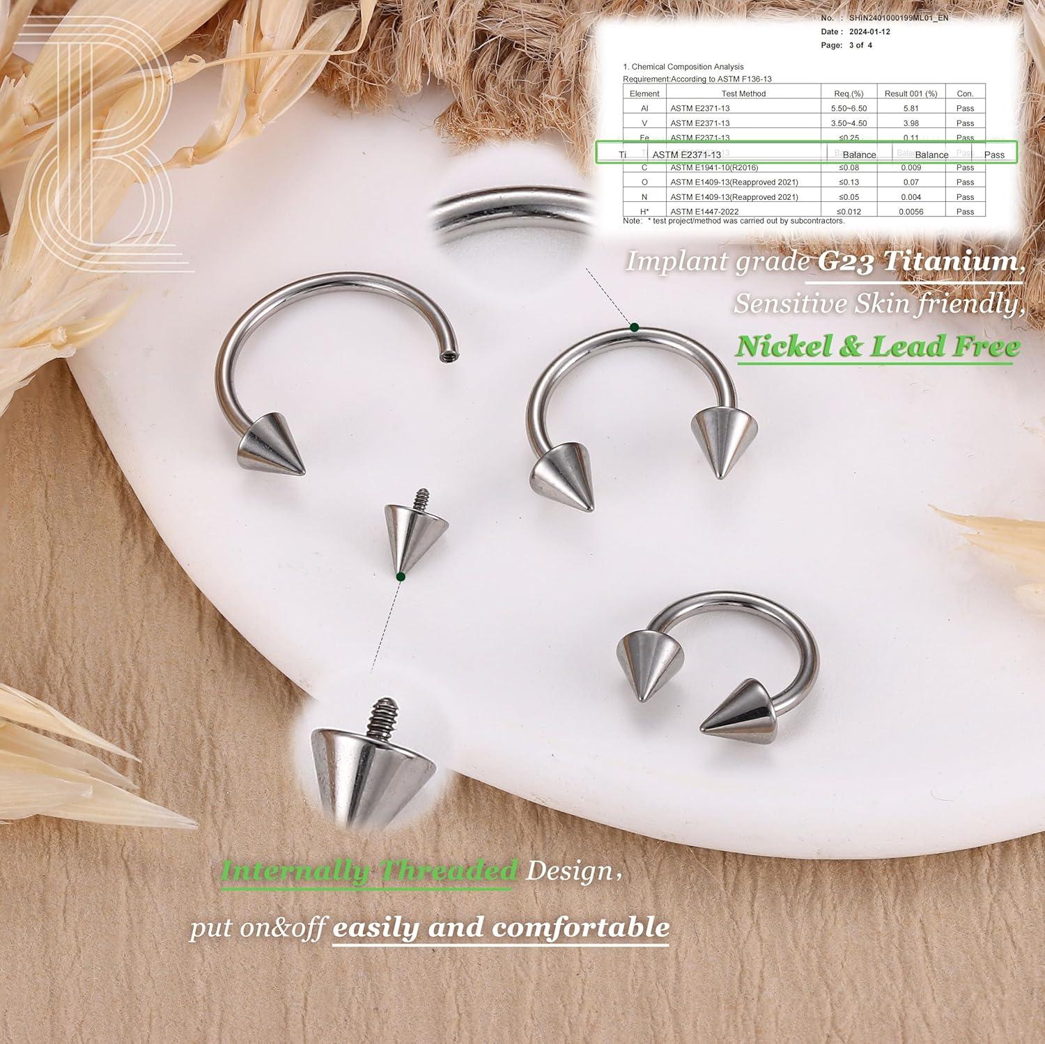 imageBodyBonita G23 Titanium Horseshoe Septum Rings 23pcs Nose Rings Circular Barbell Spikes Septum Jewelry Nose Piercing Jewelry Conch Helix Rook Lip Cartilage Earring Men Gold PlatedSilverBlackSilver3pcs