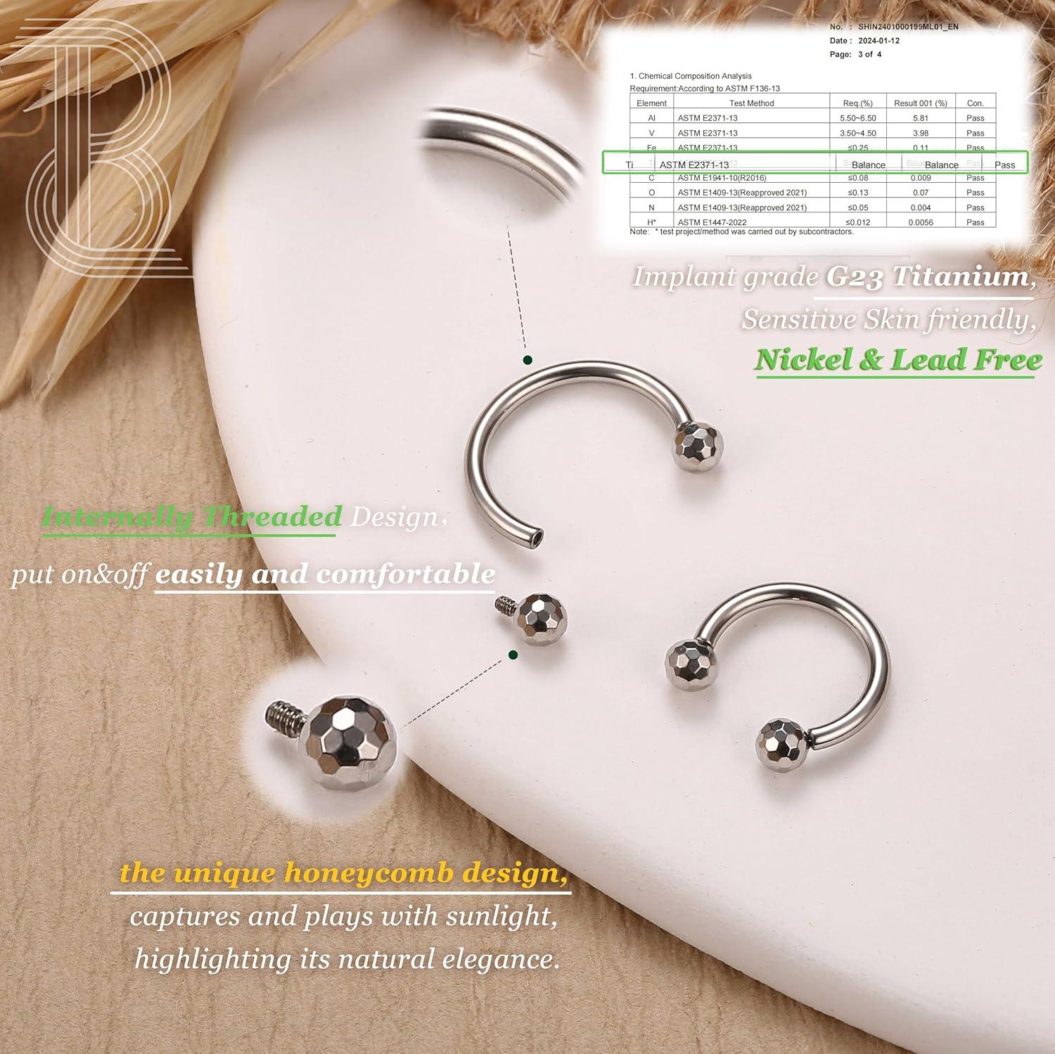 imageBodyBonita G23 Titanium Horseshoe Septum Rings 23pcs Nose Rings Circular Barbell Spikes Septum Jewelry Nose Piercing Jewelry Conch Helix Rook Lip Cartilage Earring Men Gold PlatedSilverBlackSilver and Black2pcs